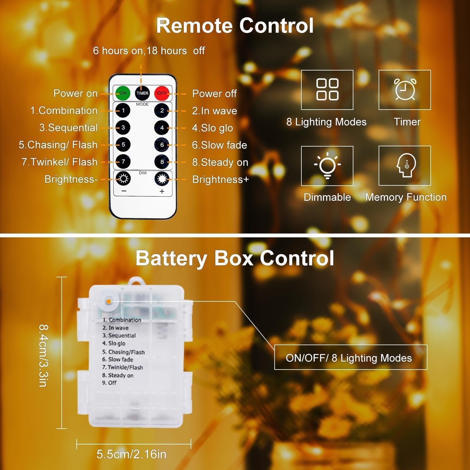 3 Pack Fairy Lights Battery Operated with Remote - 10M/33FT 100LED String Lights, IP65 Waterproof for Indoor & Outdoor Use - 8 Modes Copper Wire Twinkle Lights for Bedroom, Gazebo, Christmas, Wedding, Garden, Party Decorations