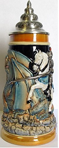 Medieval Knight Fighting Dragon German Beer Stein - 0.5L Authentic LE Collectible | Perfect for Fantasy Lovers, Game of Thrones Fans & Beer Enthusiasts