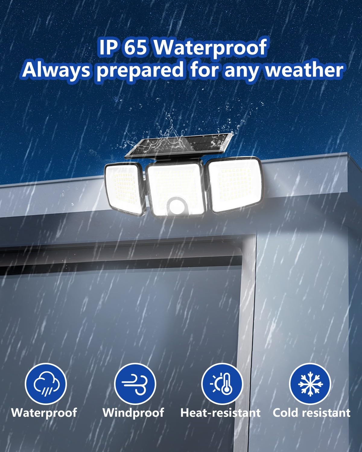 Solar Powered Outdoor Lights with Motion Sensor - 3 Heads, 760LM Brightness, 223 LEDs, IP65 Waterproof, 270° Wide Angle Flood Wall Lights (3 Lighting Modes, Black) - Perfect for Backyard, Garden, Pathway, and Patio Security Lighting
