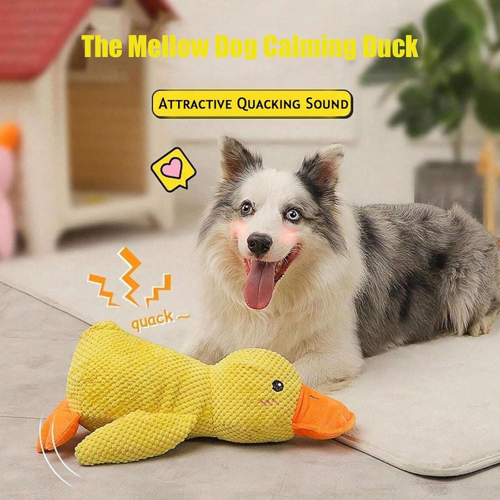 The Mellow Dog Calming Duck Toy - 2025 New Durable Plush Stuffed Chew Toy with Quacking Sound for Small & Medium Dogs - Perfect for Anxiety Relief, Indoor Play & Training Sessions