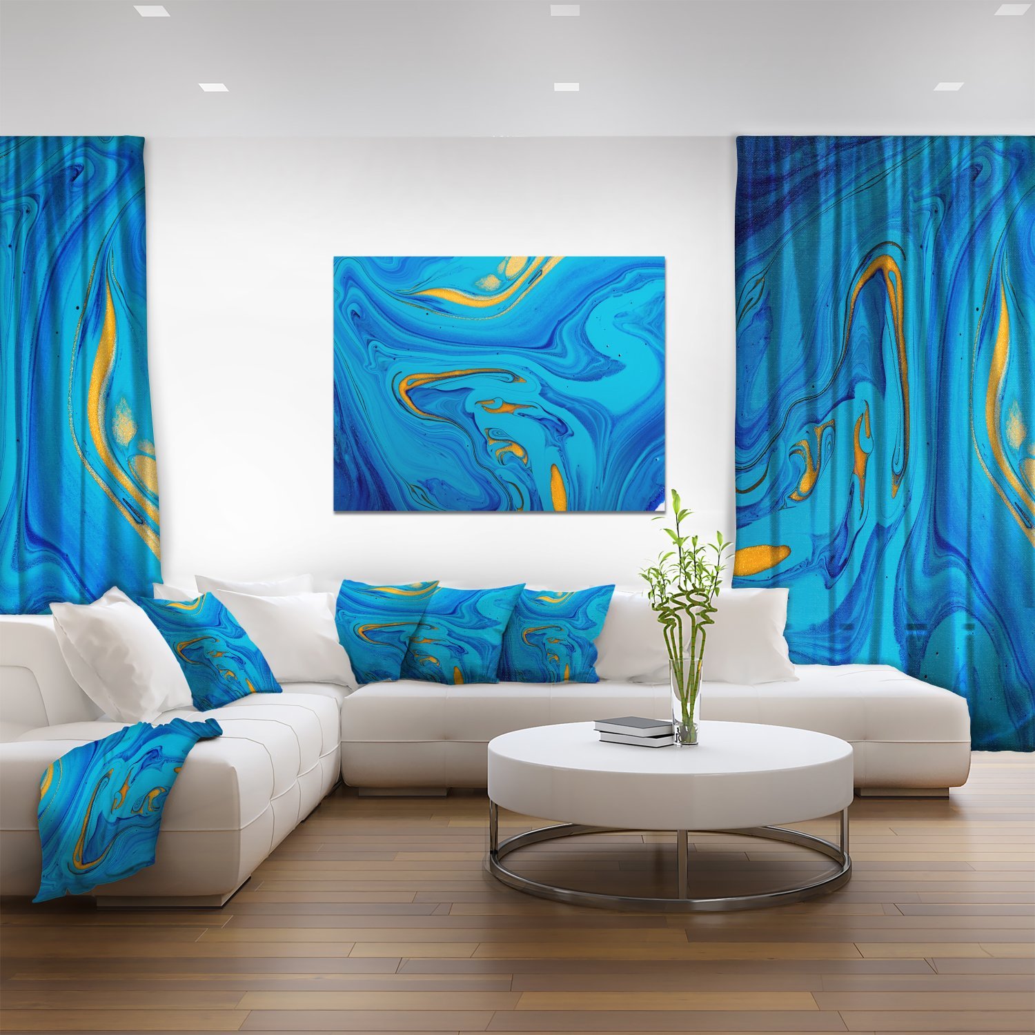 Light Blue Abstract Acrylic Painting on Canvas - Modern Wall Art for Living Room, Bedroom & Office Decor