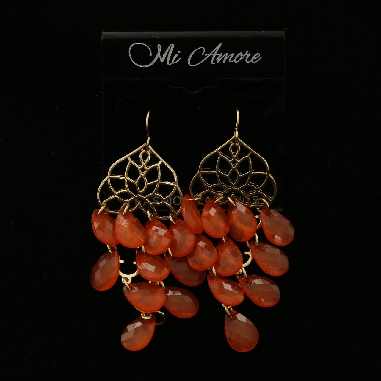 Mi Amore Chandelier Earrings - Gold Tone Orange Crystal Dangle Earrings for Women, Elegant Party & Wedding Jewelry Gift