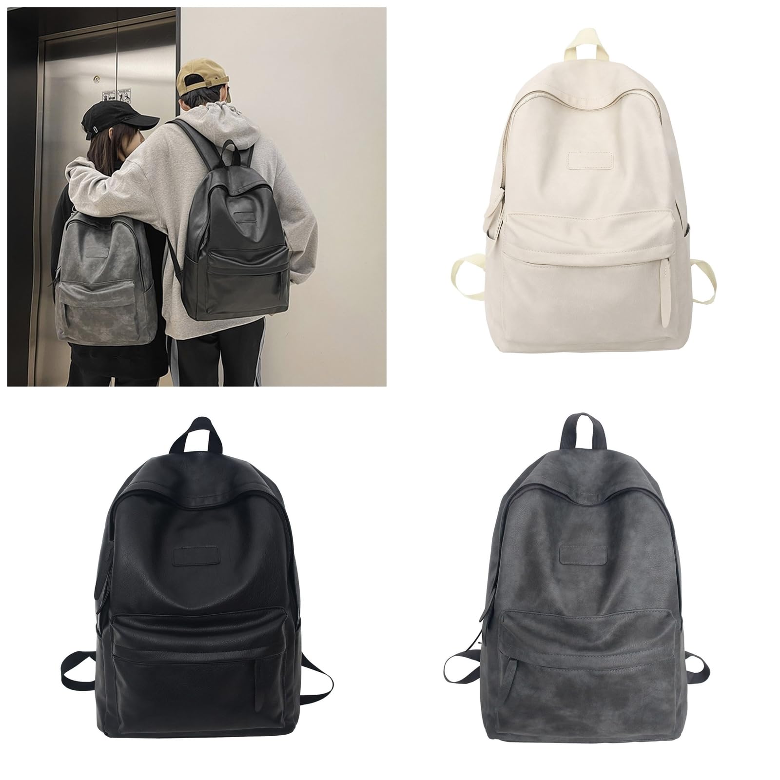 Korean Style PU Leather Backpack for Women & Men - Large Capacity Student School Backpack, Travel Backpack for College, Work & Daily Commute