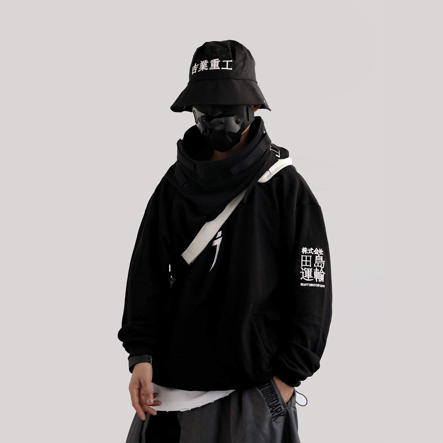 MFCT Men's Embroidered I-Tech Sweatshirt with Funnel Hoodie - Stylish Casual Pullover for Winter Outdoor Activities & Streetwear Fashion