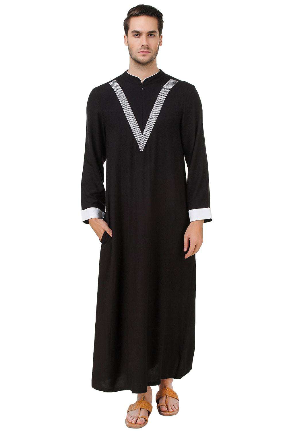 Faizaan Black Rayon Thobe for Men - Lightweight & Comfortable Islamic Prayer Robe - Perfect for Eid, Mosque, and Daily Wear