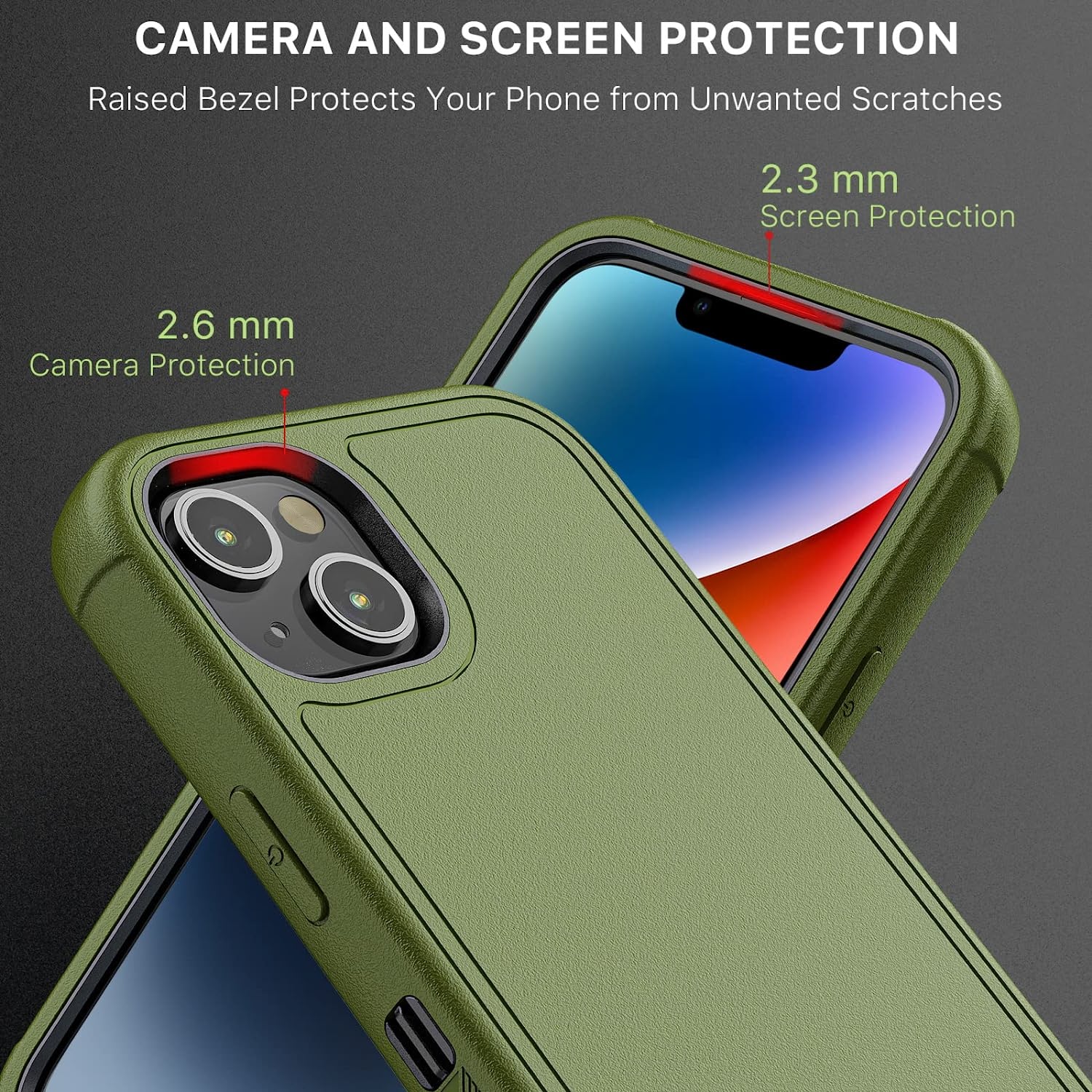 iPhone 14 Case with Belt Clip Holster & Tempered Glass Screen Protector | 6.1 Inch Heavy Duty Military Green | Perfect for Outdoor Activities & Daily Protection
