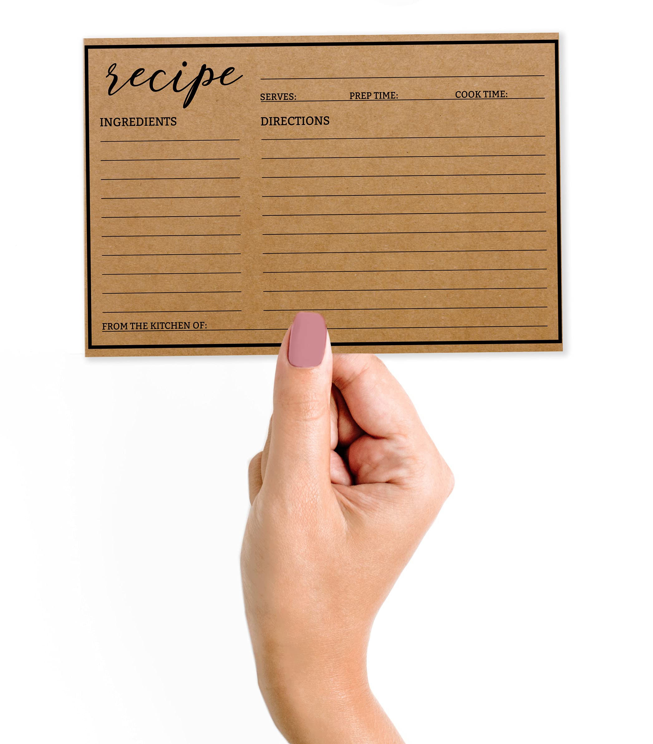 6x4 Inch Classic Kraft Recipe Cards - Single-Sided Wedding, Bridal & Baby Shower Recipe Cards (Pack of 50) - Perfect for DIY Recipe Books, Gift Giving & Party Favors