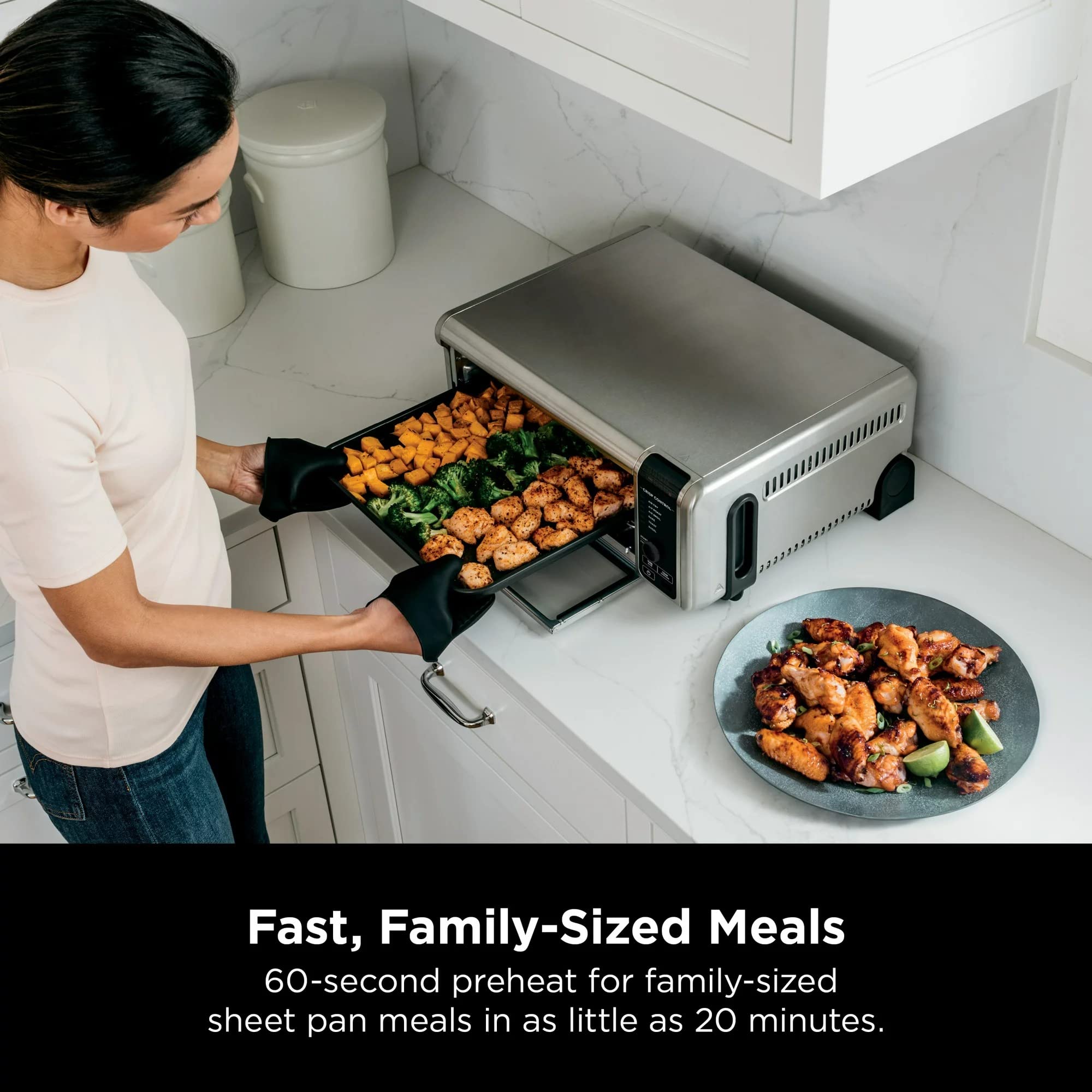 Ninja SP080 Foodi Digital Air Fry Countertop Oven - 6-in-1 Multi-Function Toaster Oven with Flip-Up Design for Space Saving | Includes Air Fry Basket, Wire Rack, Baking Pan & Crumb Tray | Perfect for Small Kitchens, Dorms & RV Cooking (Renewed, Silver)