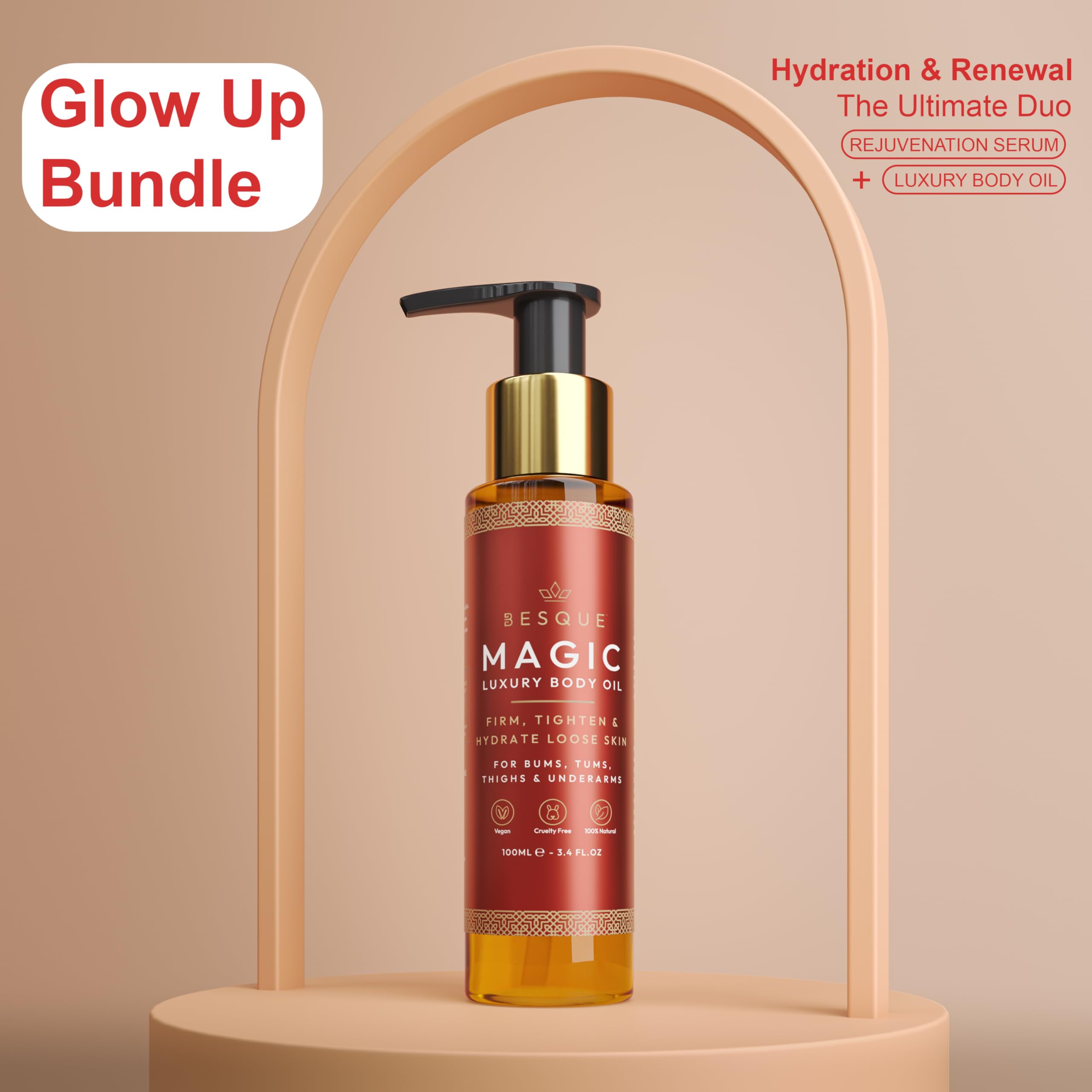 Magic Body Oil for Women - 3.38 FL OZ Hydrating & Firming Skin Care with Natural Ingredients, After Shower Moisturizer to Plump & Tighten Skin, Luxury Spa Gift Set (Pack of 2) - Perfect for Post-Shower Hydration, Daily Skincare Routine & Relaxing Spa Nights at Home