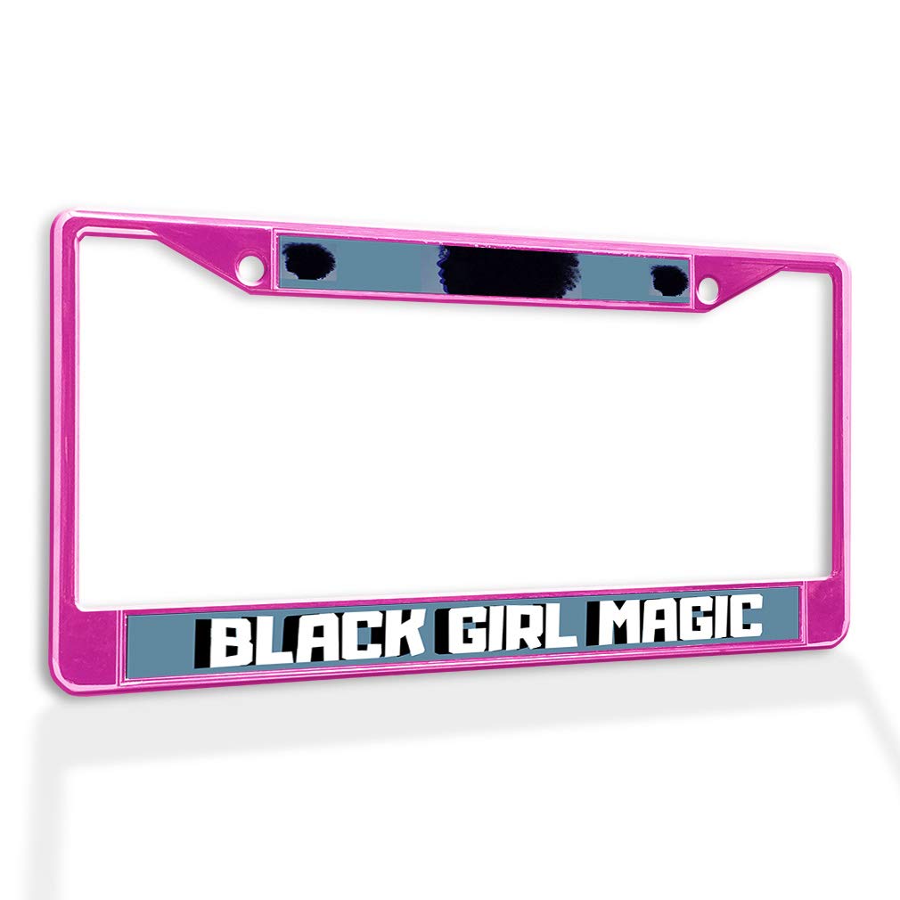 Black Girl Magic Metal License Plate Frame - Weatherproof Car Accessory with Solid Insert & 2 Holes | Hot Pink Car Decoration for Women | Perfect for Customizing Vehicles & Showing Personality