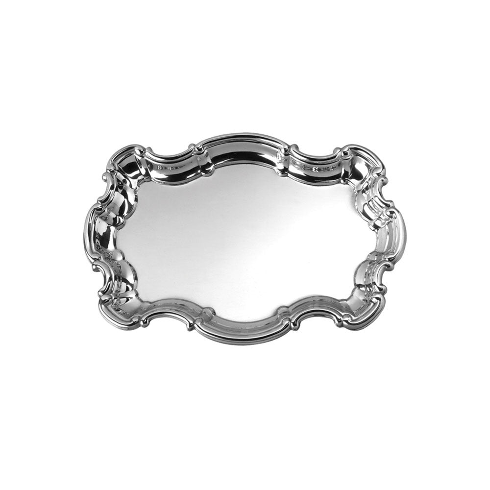 Antique Pewter Chippendale Serving Tray with Engraved Wedding Invitation Design - Elegant Tableware for Bridal Showers, Anniversary Gifts & Home Decor