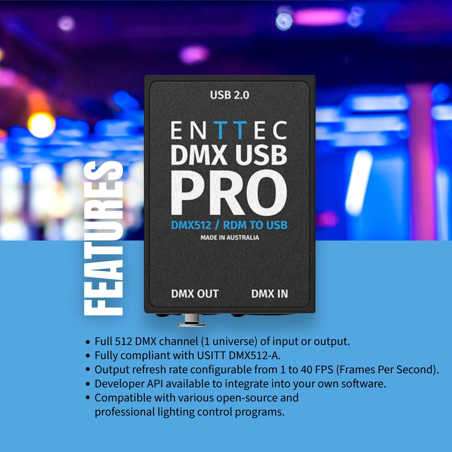 ENTTEC DMX USB Pro 512-Channel USB to DMX Interface Converter for Stage Lighting & LED Control - Perfect for DJ Shows, Theater Productions, and Event Lighting