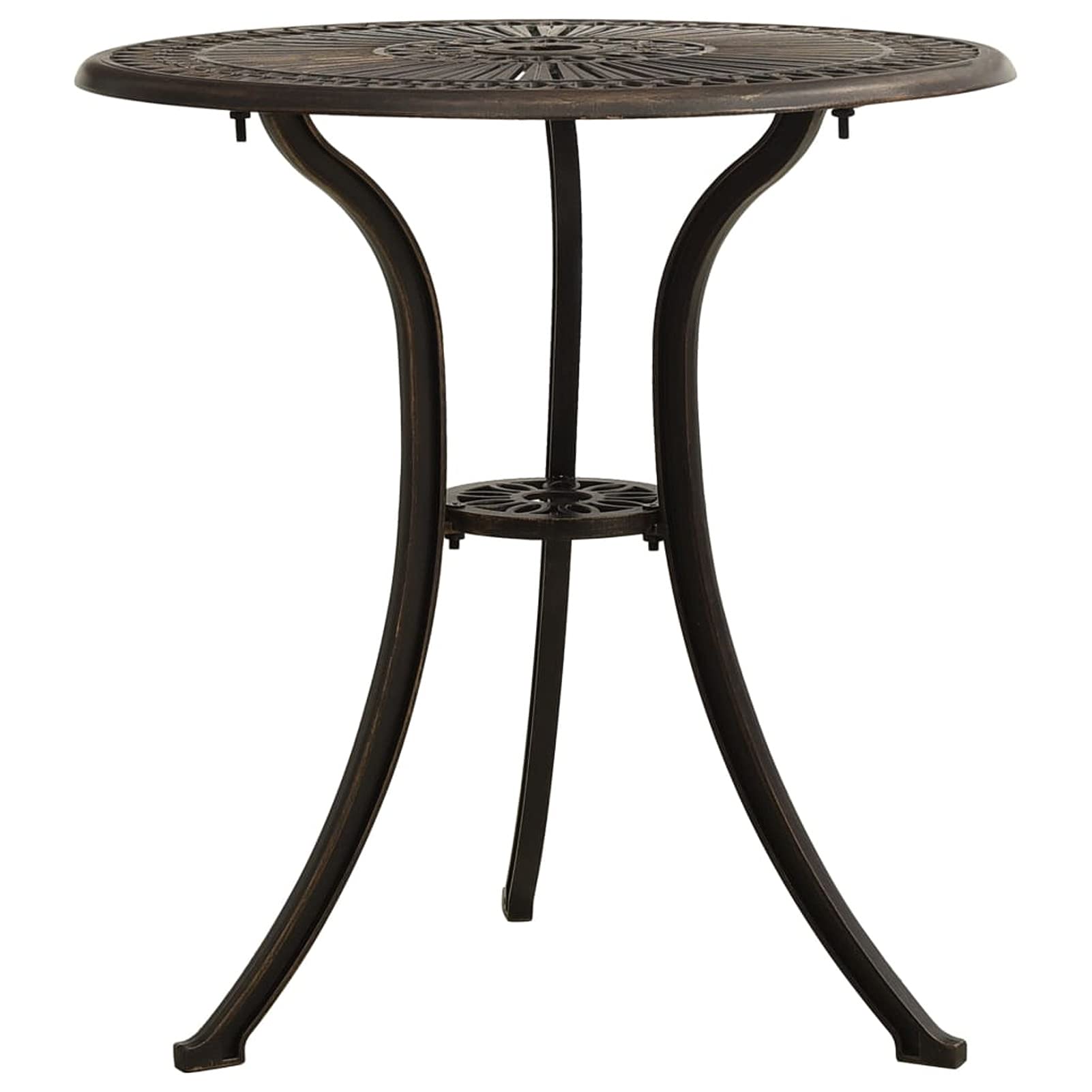 Festnight 24.4 Inch Round Outdoor Patio Dining Table with Umbrella Hole - Weather Resistant Cast Aluminum Bronze End Table for Garden, Poolside & Backyard (24.4x24.4x25.6 Inches)