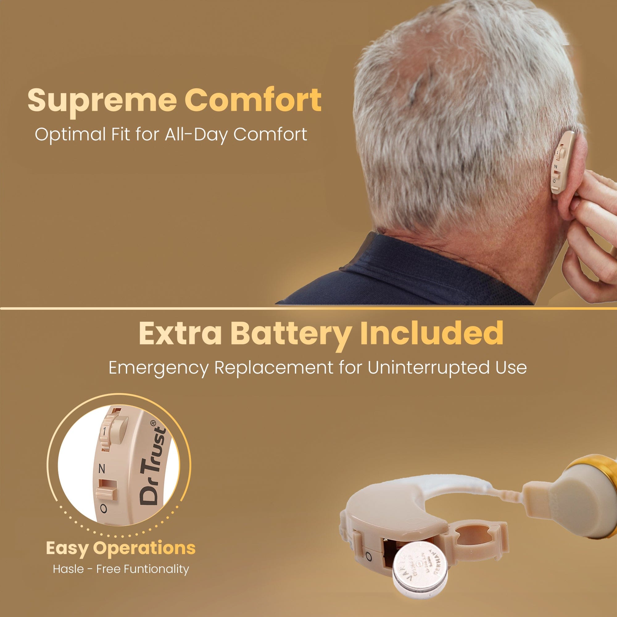 Dr Trust USA Digital Hearing Aid Amplifier 344 - Rechargeable Sound Amplifier for Seniors with Noise Reduction - Perfect for Watching TV, Conversations & Outdoor Activities