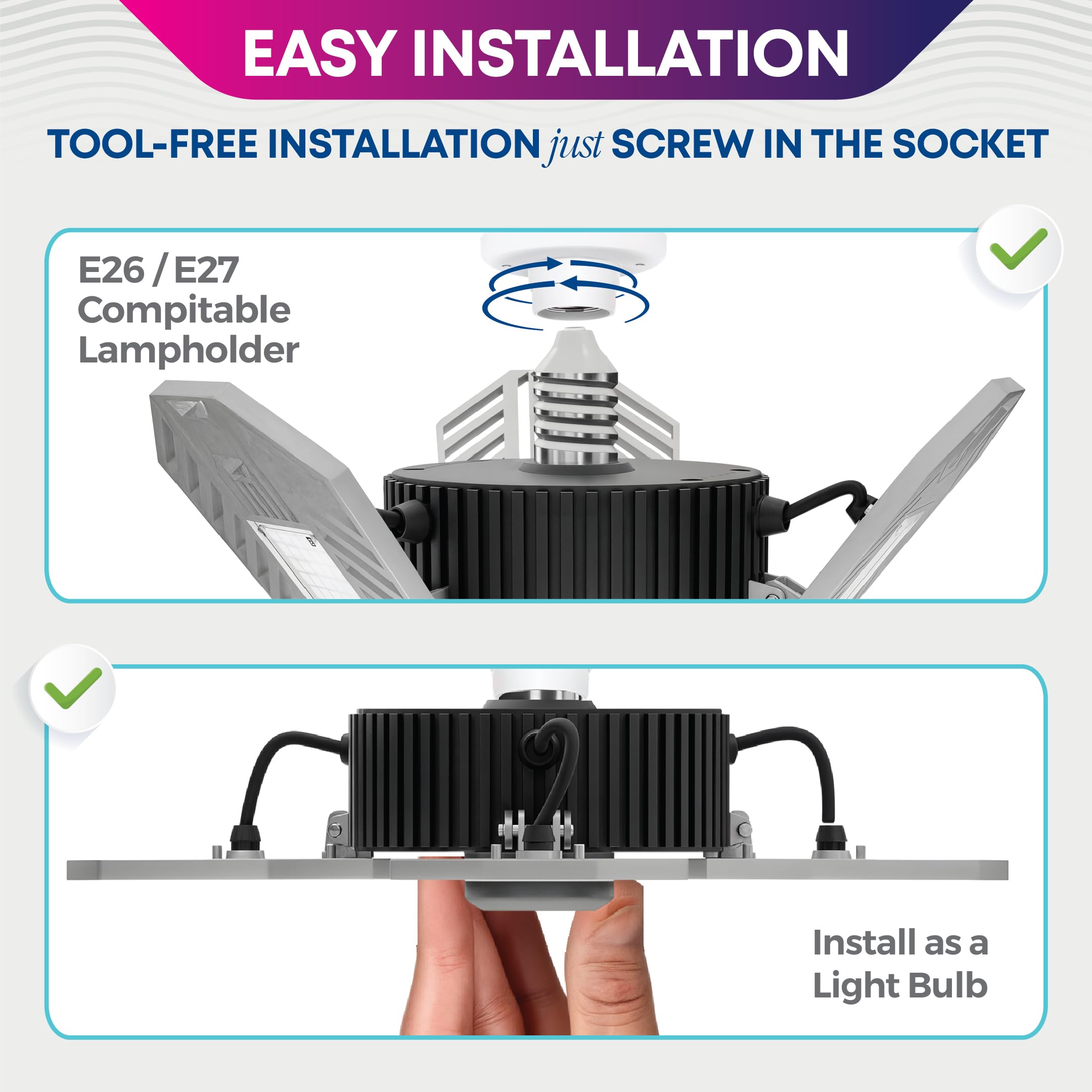 Bell+Howell TRIBURST 4000 Lumen LED Garage Lights - Ultra Bright 6500K Daylight White Ceiling Light with 144 LEDs & Adjustable Triple Panel (2-Pack) - Perfect for Garage, Workshop, Basement, Living Room and Indoor Spaces