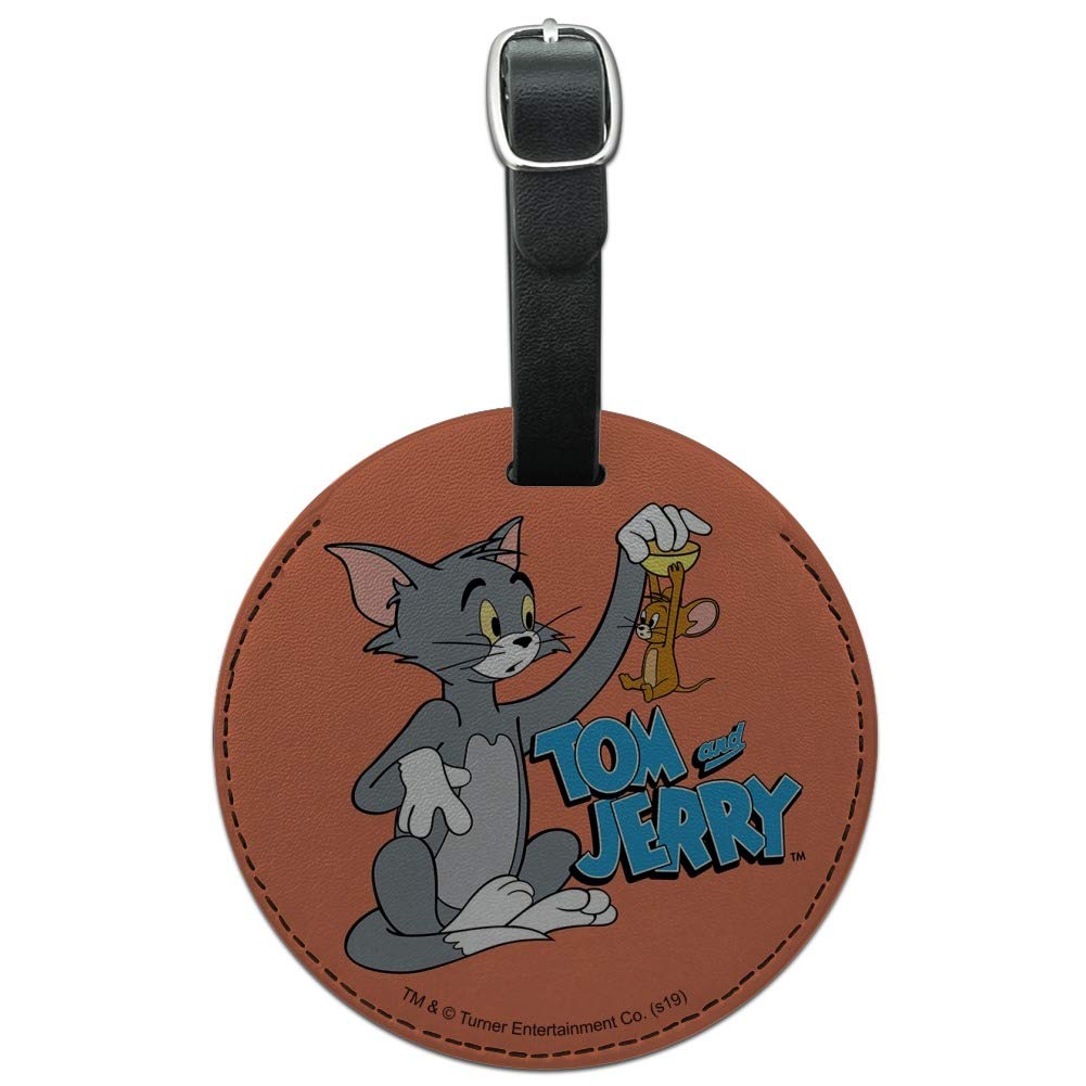 Tom and Jerry Best Friends Round Leather Luggage Tag - Personalized Carry-On ID Card for Suitcases - Perfect for Travel, Business Trips & Vacation Identification
