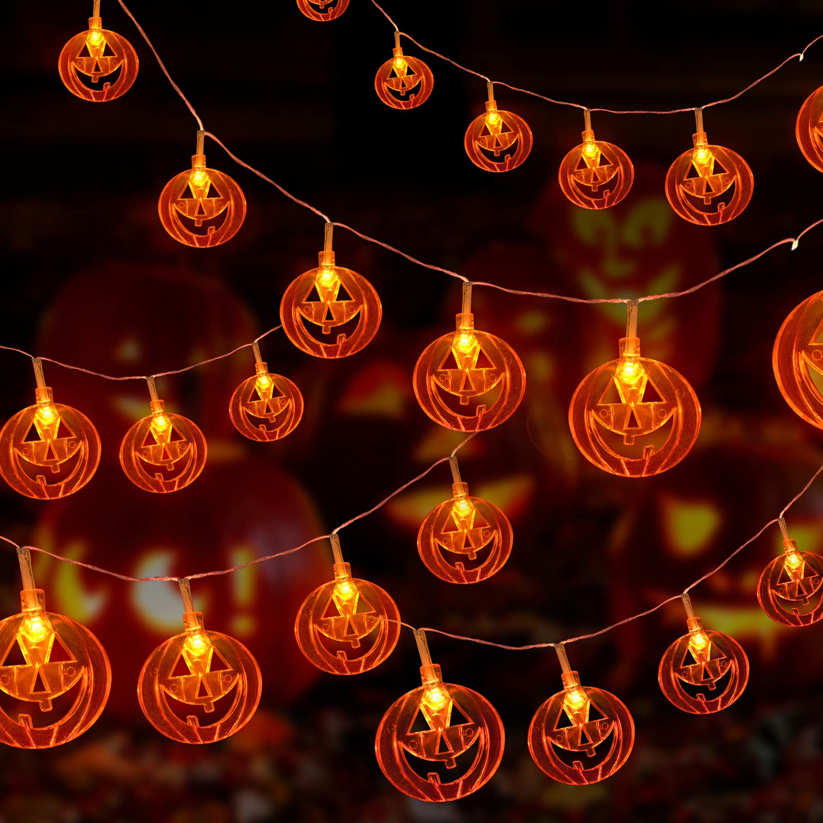 Halloween Pumpkin String Lights - 10Ft 20 LED Indoor/Outdoor Party Decorations with 2 Lighting Modes | Perfect for Halloween Parties, Porch Decor, Yard Displays & Seasonal Home Decor