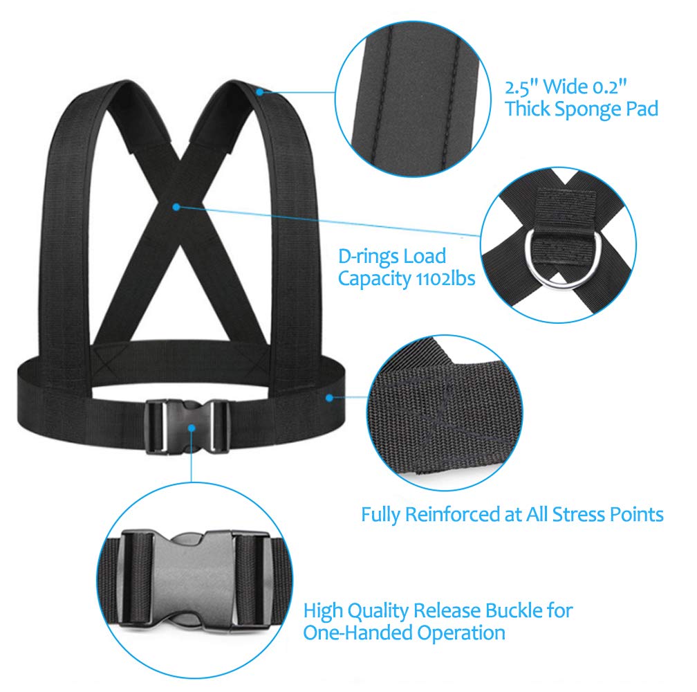 Premium Resistance Bands Set for Strength Training & Fitness - Double Endurance Weight Sled Harness Kit with Pulling Strap - Ideal for Sprinting, Running, Speed & Agility Workouts - Perfect for Home Gym, CrossFit & Athletic Training - Black