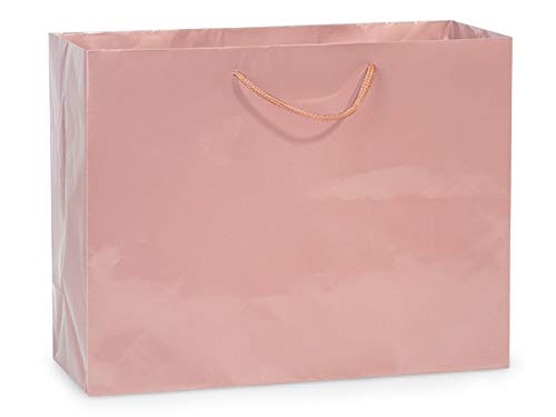 100 Pack Rose Gold Glossy Gift Bags 13x5x10 Inches - Medium Size for Makeup, Home Decor, Party Favors & Boutique Gifts - Perfect for Weddings, Birthdays & Holiday Presents