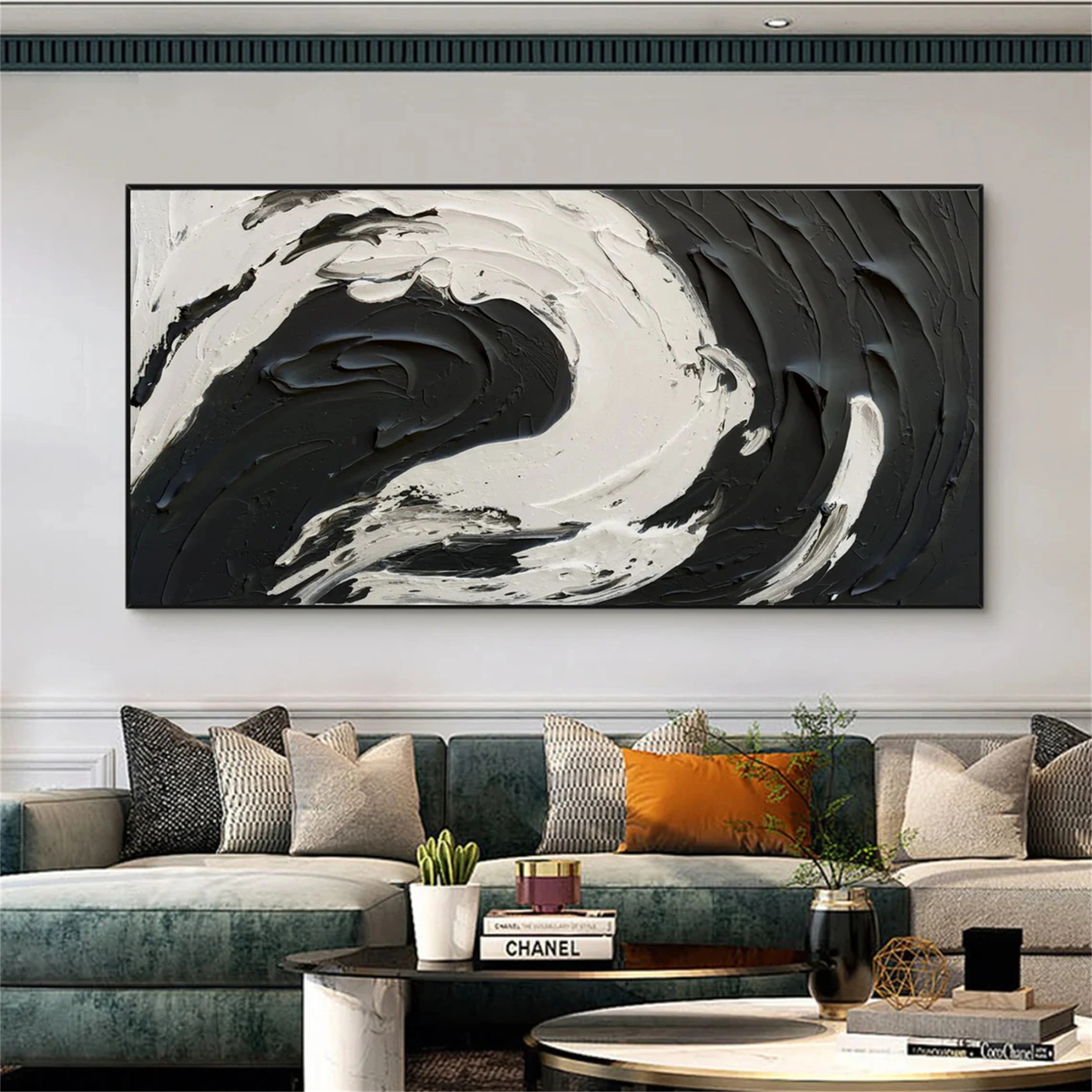 Black and White Textured Minimalist Wall Art Print - Modern Abstract Canvas Painting for Living Room, Bedroom & Office Decor #MZ052