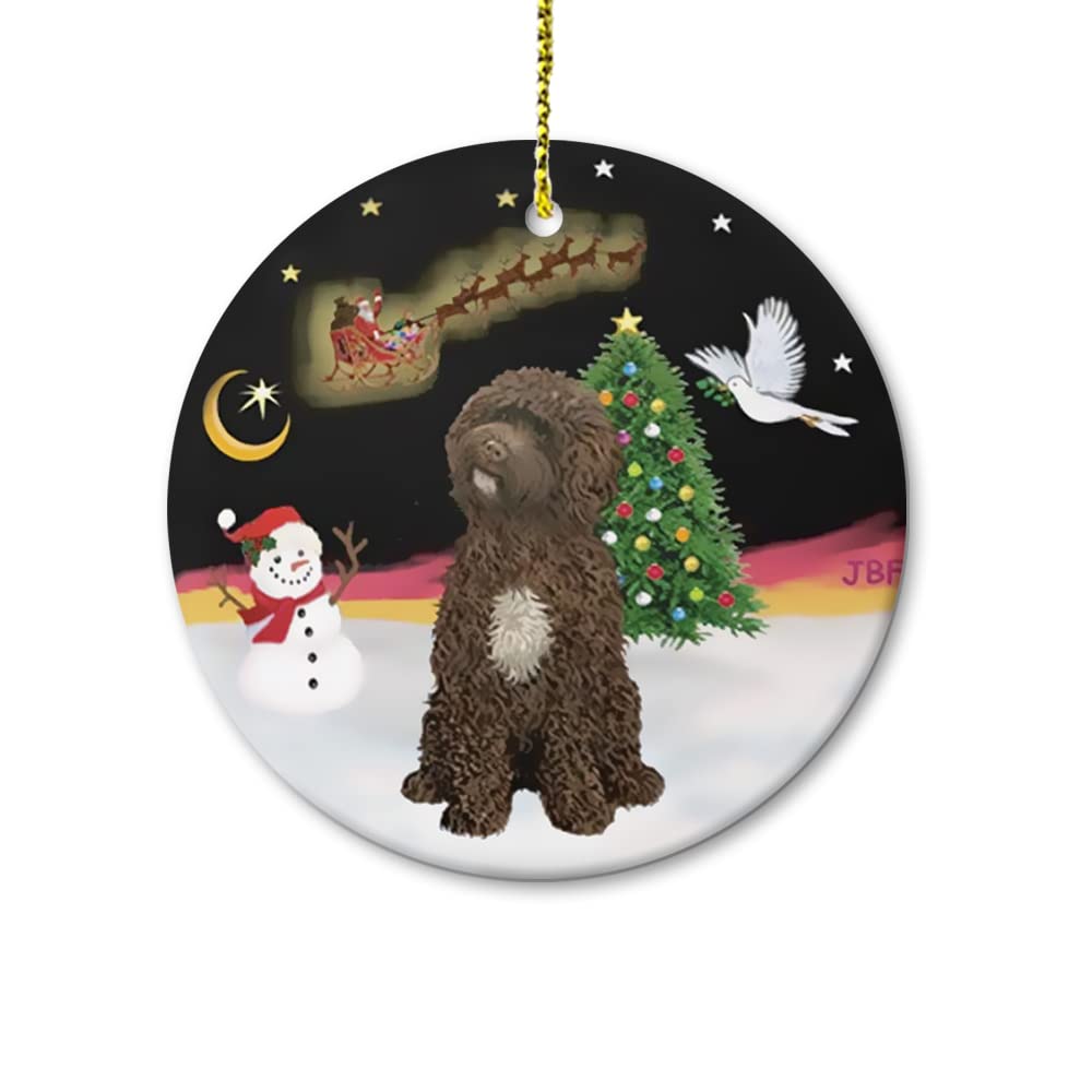 Handmade Night Flight Brown Portuguese Water Dog Ceramic Ornament - Unique Pet Memorial Gift for Dog Lovers, Christmas Tree Decoration & Home Décor