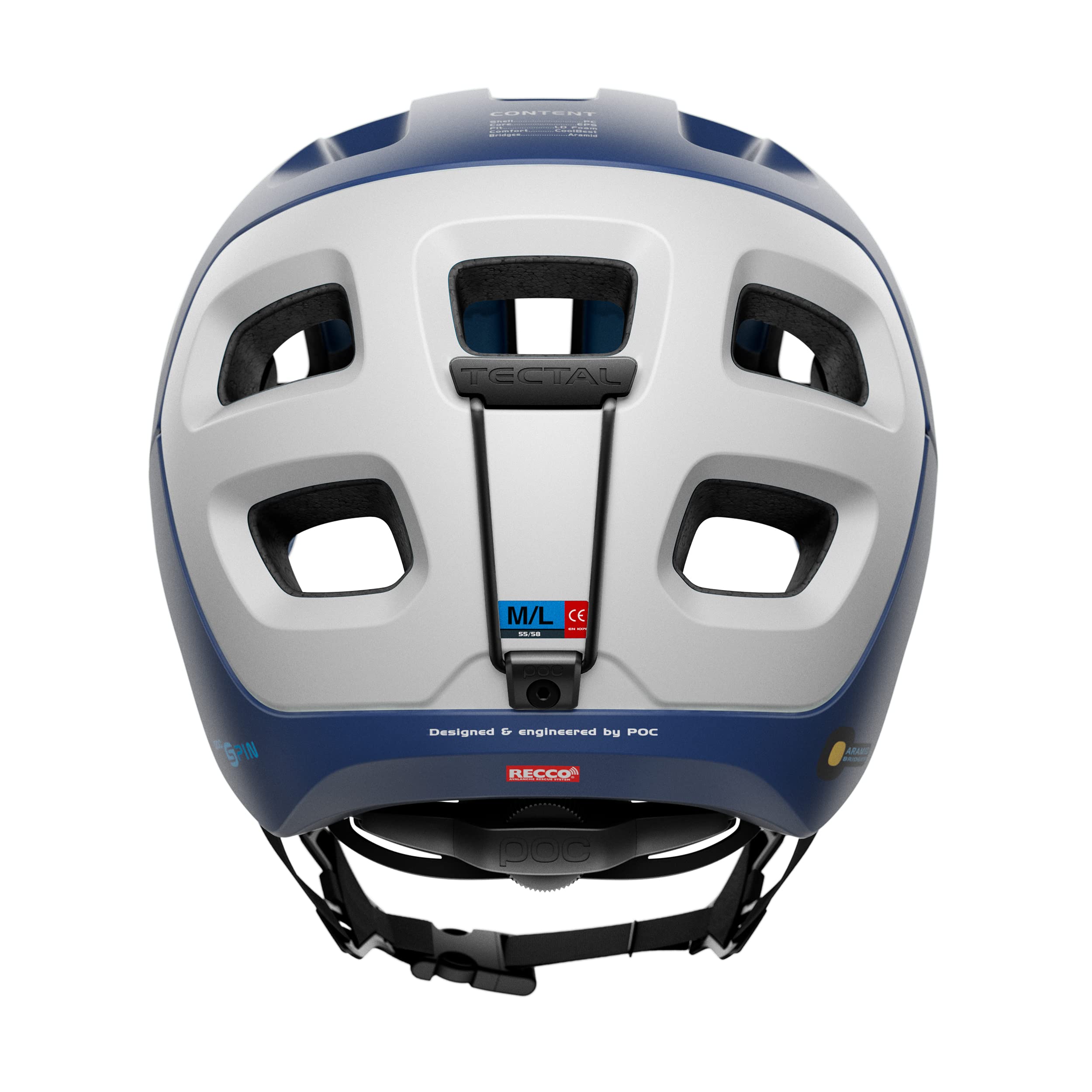 POC Tectal Race Spin Mountain Bike Helmet - Lead Blue/Hydrogen White Matte - Medium/Large Size - Lightweight & Ventilated for Trail Riding & Enduro Cycling