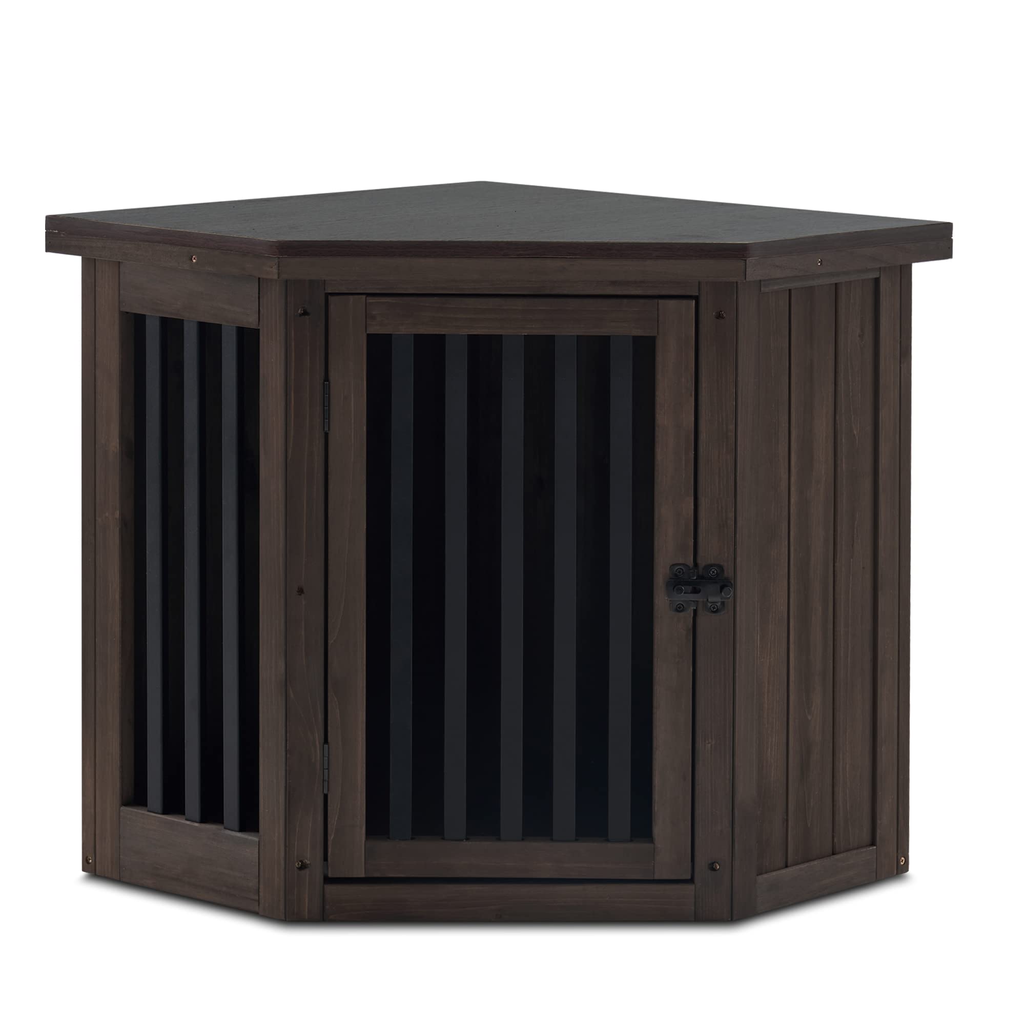 MCombo Small Brown Wooden Dog Crate & End Table - Indoor Pet Kennel with Door, Multi-Functional Furniture for Living Room, Bedroom, or Office Use