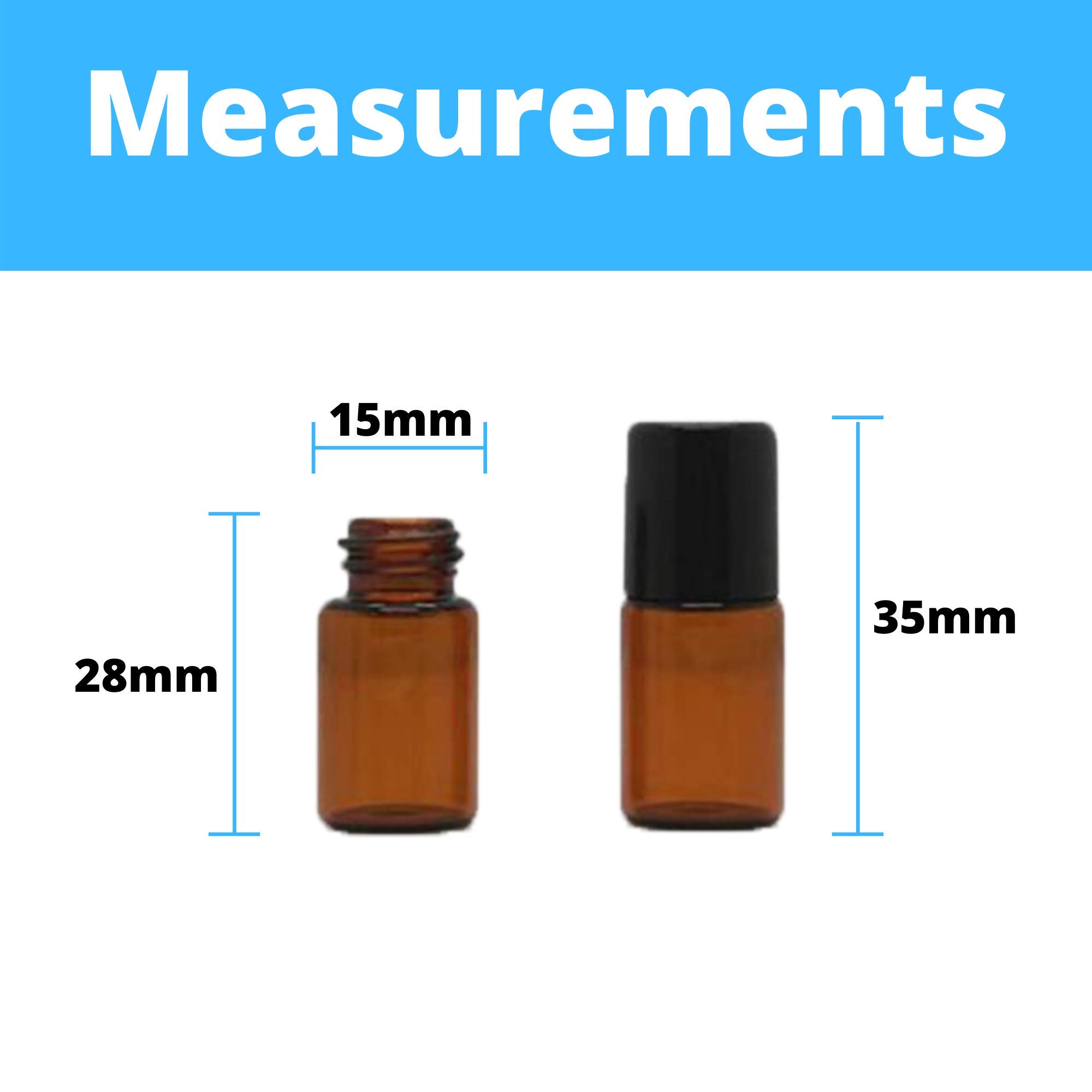 100pcs 2ml Amber Glass Roller Bottles with Stainless Steel Balls - Refillable Essential Oil Roller Bottles for Aromatherapy, DIY Blends, Travel & Sample Sizes - 5/8 Dram Roll On Bottles for Essential Oils, Perfumes & Serums