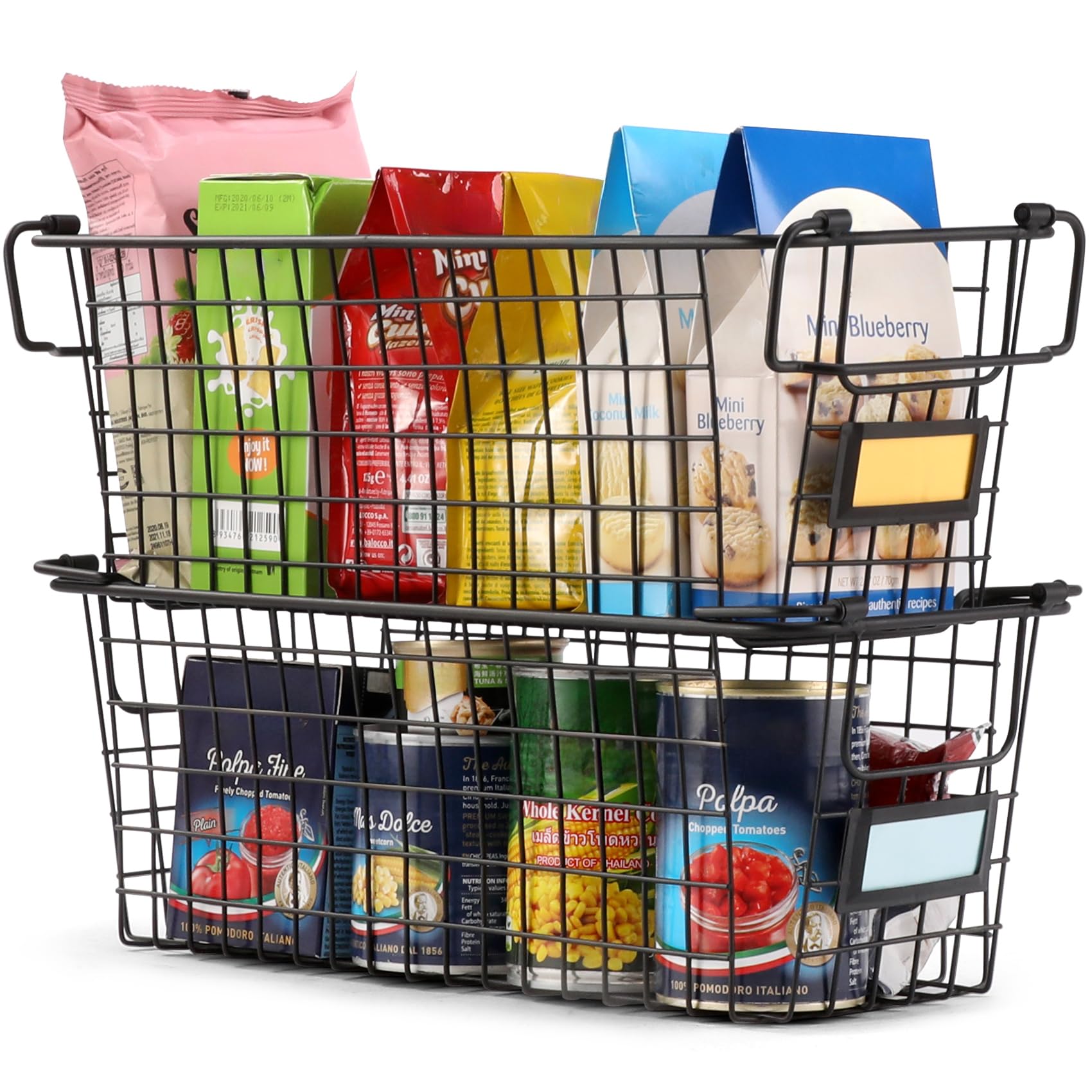 4-Pack XL Stackable Wire Baskets for Organizing - Metal Storage Bins for Pantry, Kitchen, Bathroom | Perfect for Fruits, Vegetables, Food Storage & Cabinet, Countertop, Under Sink Organization | Space-Saving Home & Office Storage Solution