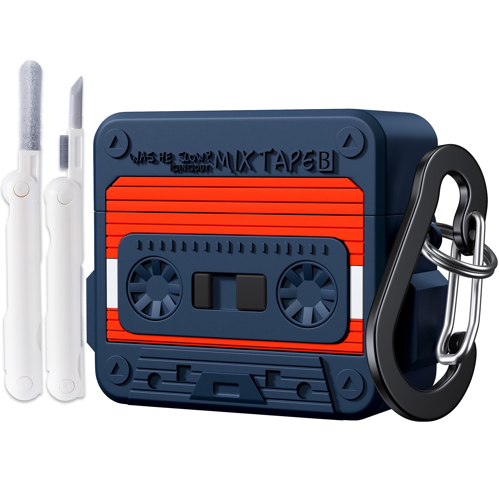 MOFREE AirPods 4 Case 2024 with Cleaning Kit & Keychain - Retro Cassette Tape Design Shockproof Silicone Protective Cover for AirPods 4th Generation (Blue/Red) - Perfect for Travel, Gym & Daily Protection