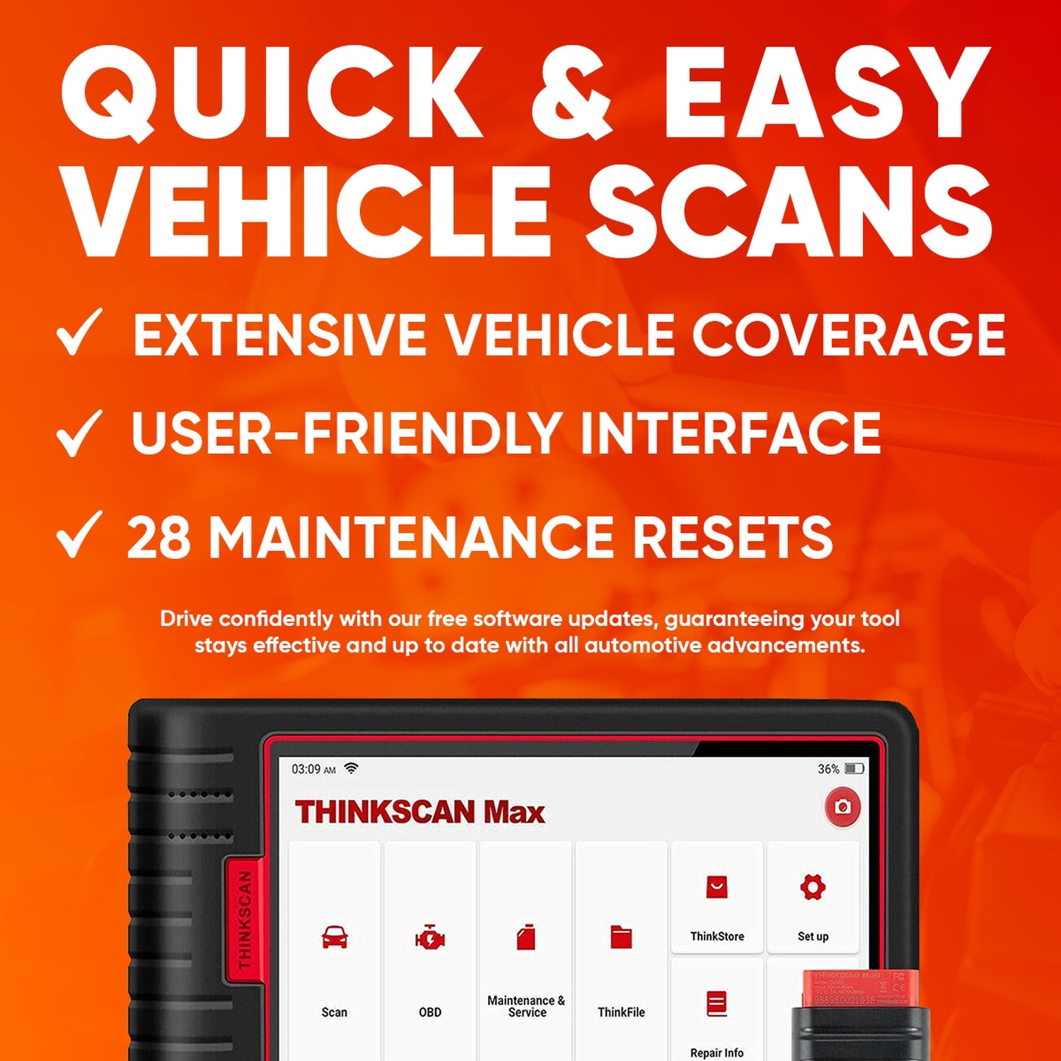 ThinkScan MAX OBD2 Scanner - Full System Car Diagnostic Tool for All Vehicles with 28 Maintenance Functions | 30% OFF | Perfect for DIY Auto Repairs & Professional Mechanics