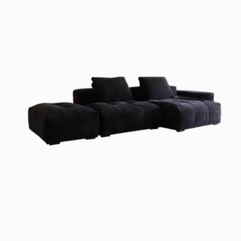 L-Shaped Sectional Sofa with Chaise Lounge - 4-Piece Reversible Modular Couch Set in Black Upholstery & Solid Pine Wood Frame | Perfect for Living Room, Family Room or Home Theater Seating