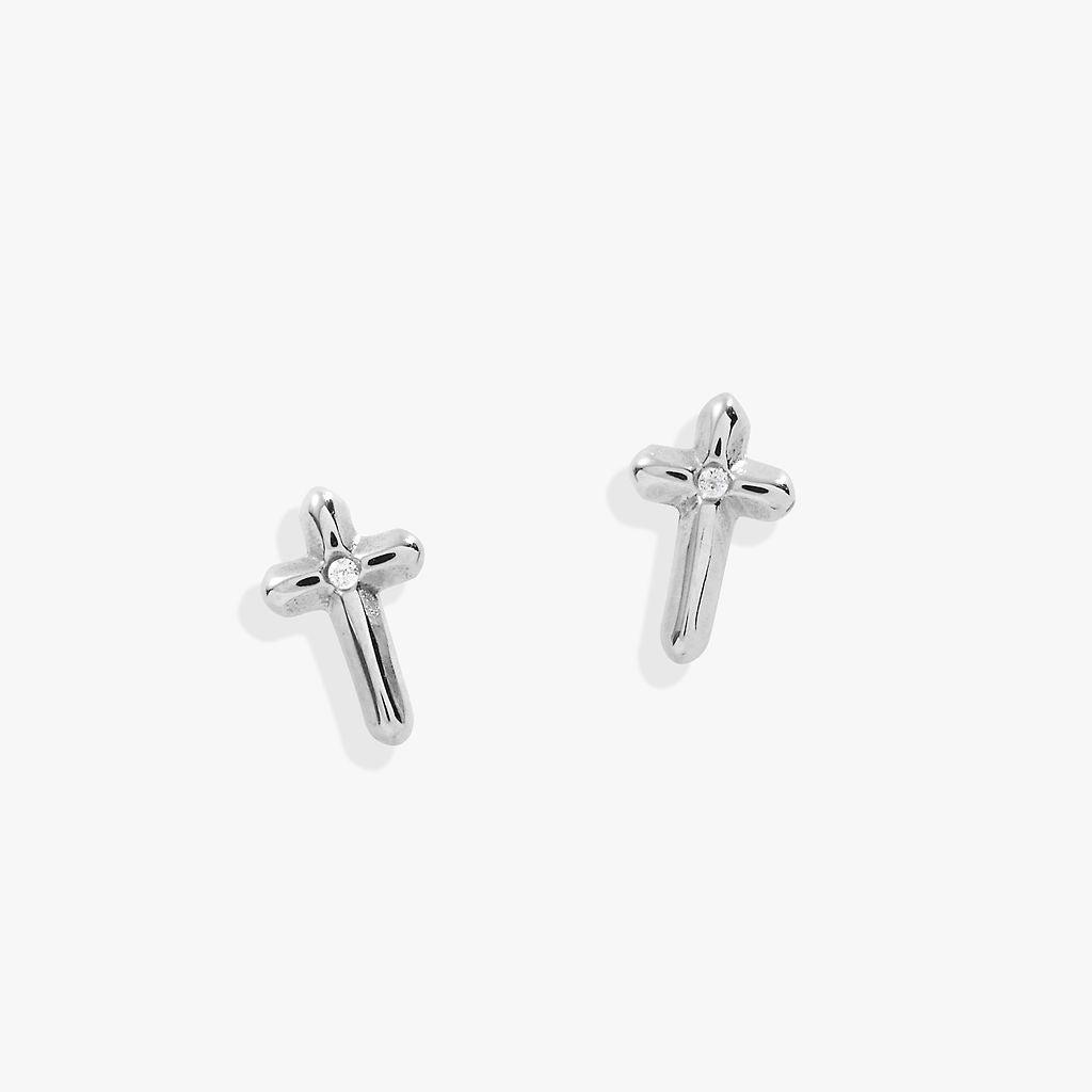 Crystal Cross Mini Stud Earrings for Women - Dainty Religious Jewelry Gift for Baptism, Confirmation & Everyday Wear
