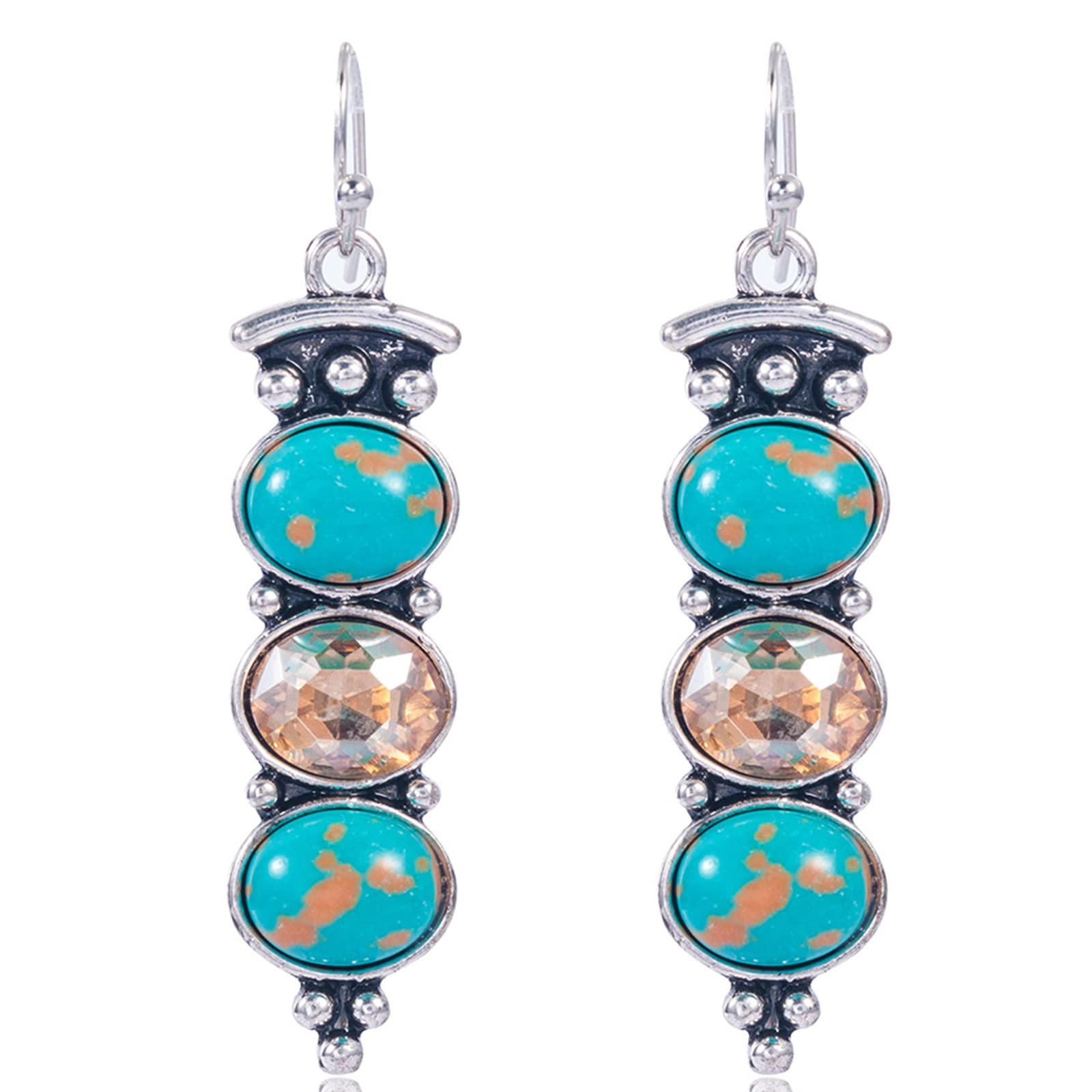 925 Sterling Silver Citrine & Turquoise Dangle Earrings for Women - Hypoallergenic Bohemian Vintage Jewelry | Perfect for Parties, Weddings & Everyday Wear