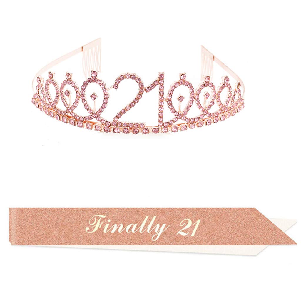 Hibye Birthday Crowns for Women - CIEHER Rhinestone Tiara & Queen Sash Set, Elegant Birthday Party Accessories for Bachelorette, Bridal Shower, Birthday Celebrations