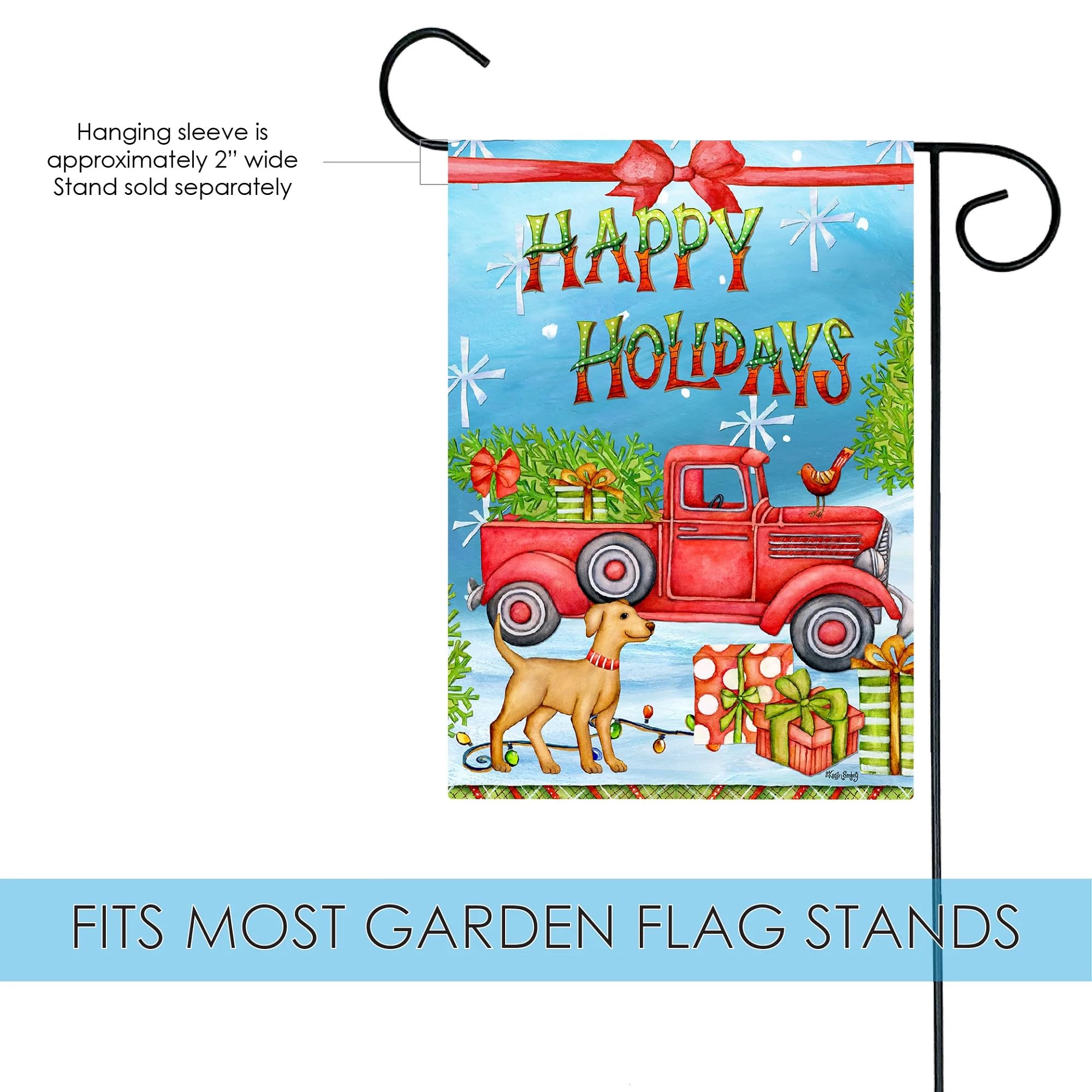 Toland Home Garden 12x18 Inch Double Sided Christmas Flag - Outdoor Holiday Yard Decoration with Happy Holidays Design - Perfect for Front Porch, Lawn, and Garden Seasonal Decor