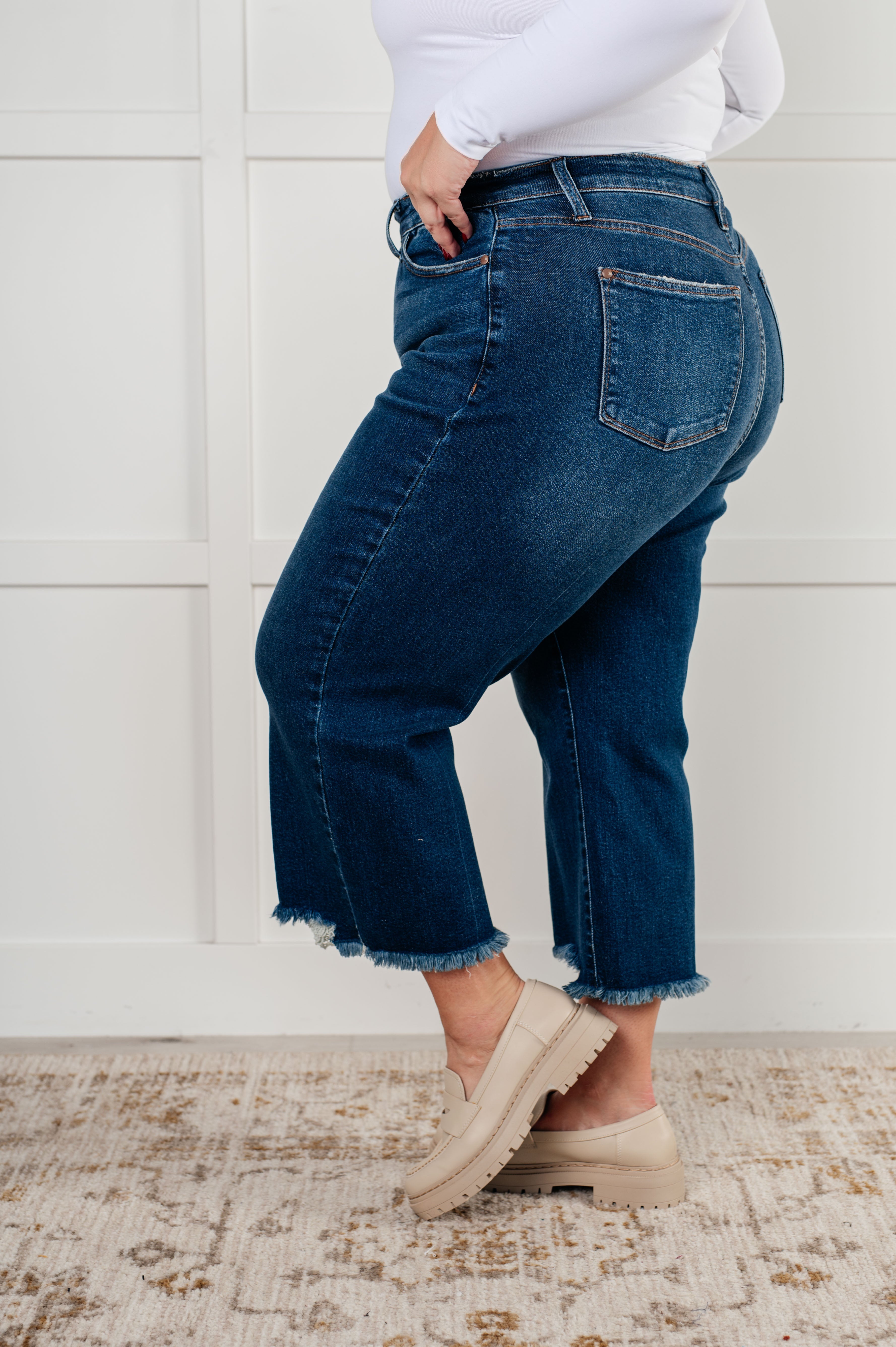 Janice Women's High Rise Button Fly Wide Leg Crop Jeans - Stylish & Comfortable Denim Pants for Casual Outfits, Workwear & Everyday Fashion