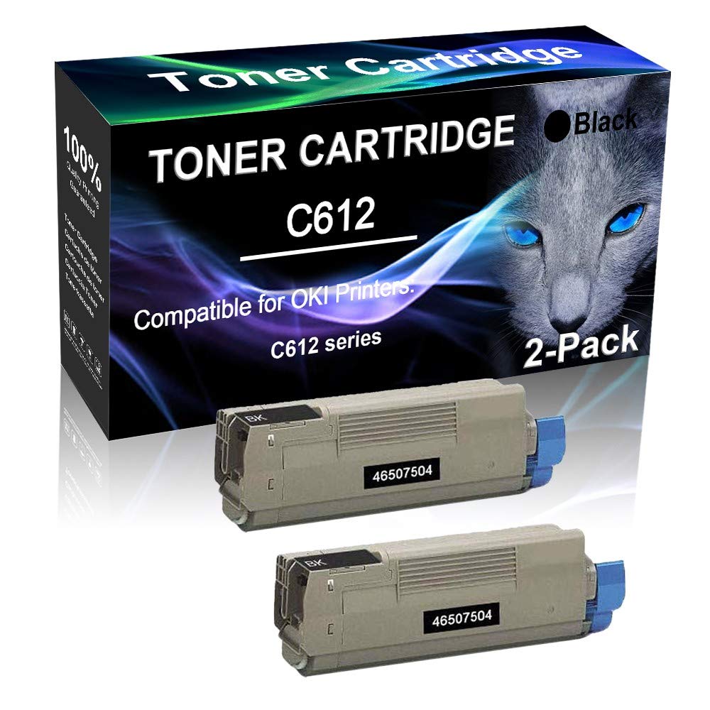 2-Pack Black High Yield Compatible Toner Cartridge Replacement for OKI 46507504 - Works with OKI C612dn Printer - Ideal for Office Printing & Bulk Document Copies