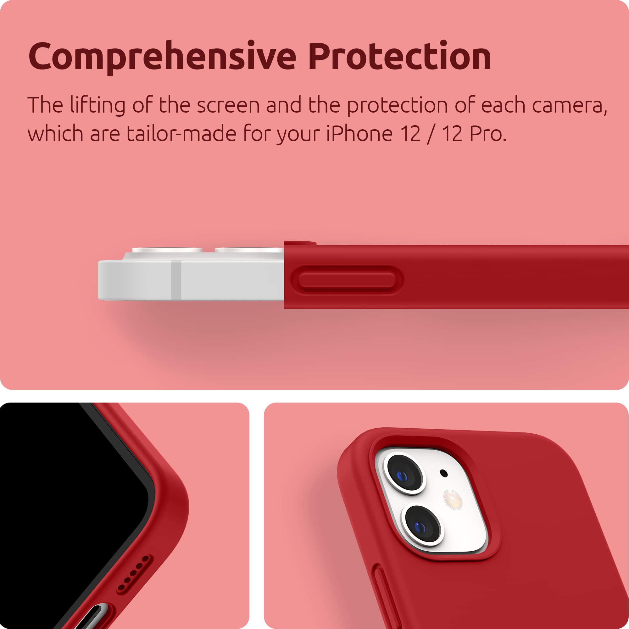 SURPHY Premium Liquid Silicone Case for iPhone 12 & iPhone 12 Pro (6.1 inch) - Shockproof Protective Cover with Soft Microfiber Lining - Perfect for Everyday Use, Travel & Outdoor Activities - Red