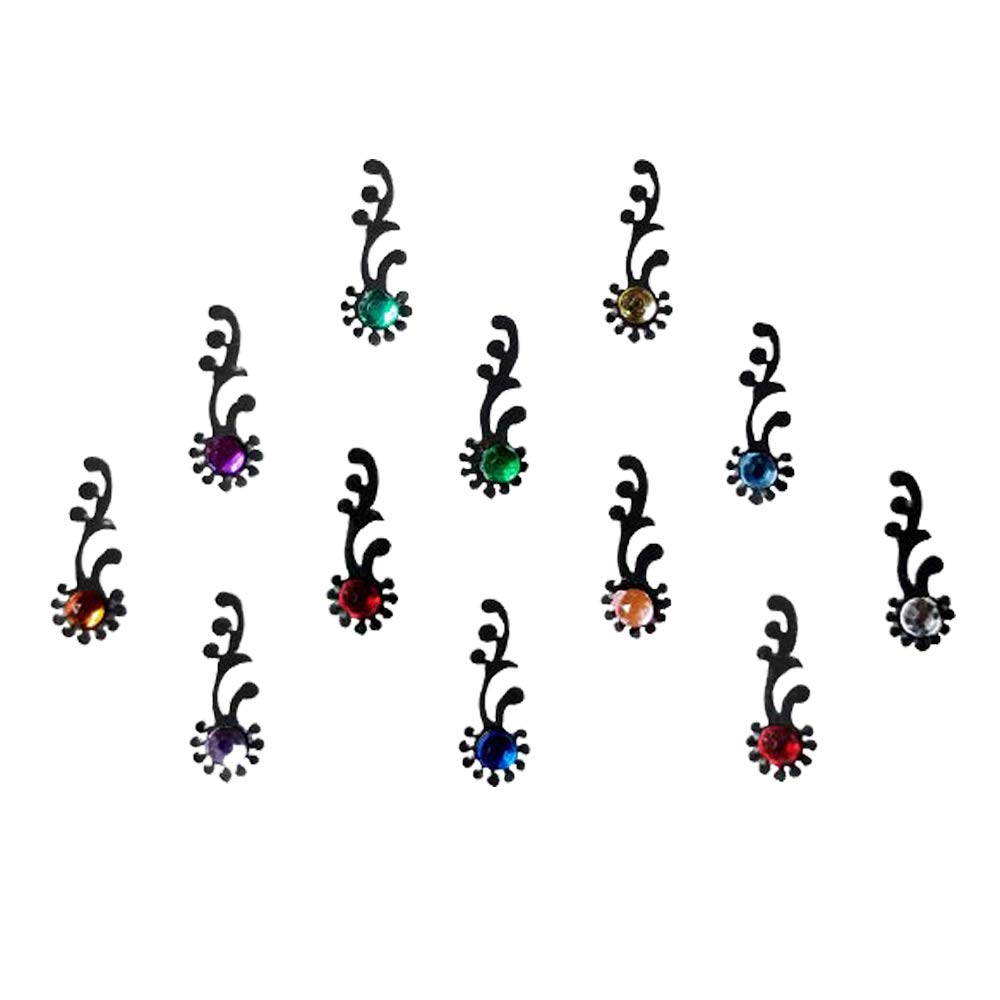 Comet Busters 8mm Black Bindi with Multicolor Stones - Traditional Indian Forehead Jewelry for Weddings, Festivals & Special Occasions (BIN288)