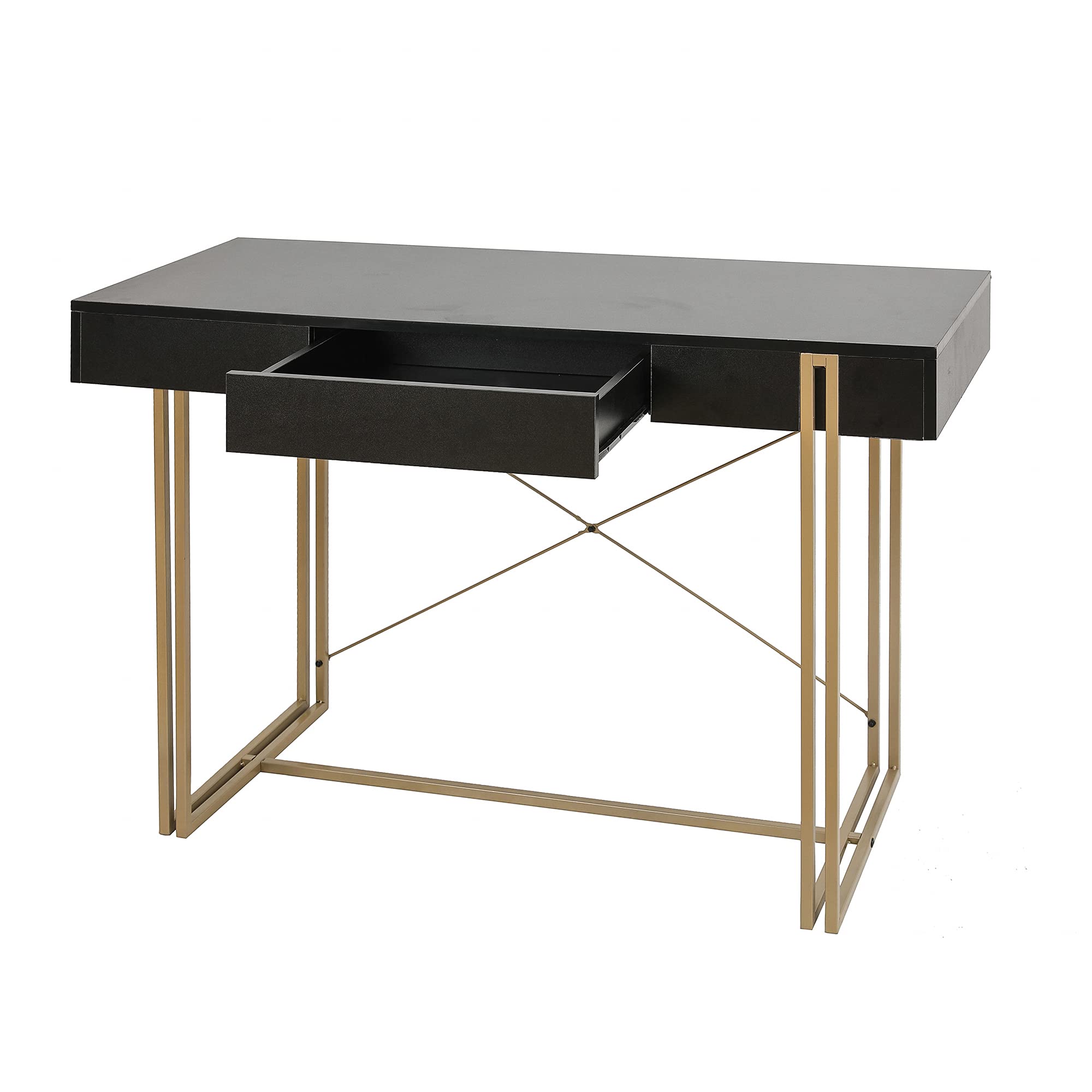 LuxenHome 47 Inch Black Modern Wood & Metal Drawer Desk - Makeup Vanity, Dressing Table, Home Office Computer Laptop Writing Desk with Sturdy Metal Frame - Perfect for Bedroom, Living Room & Office Workspace