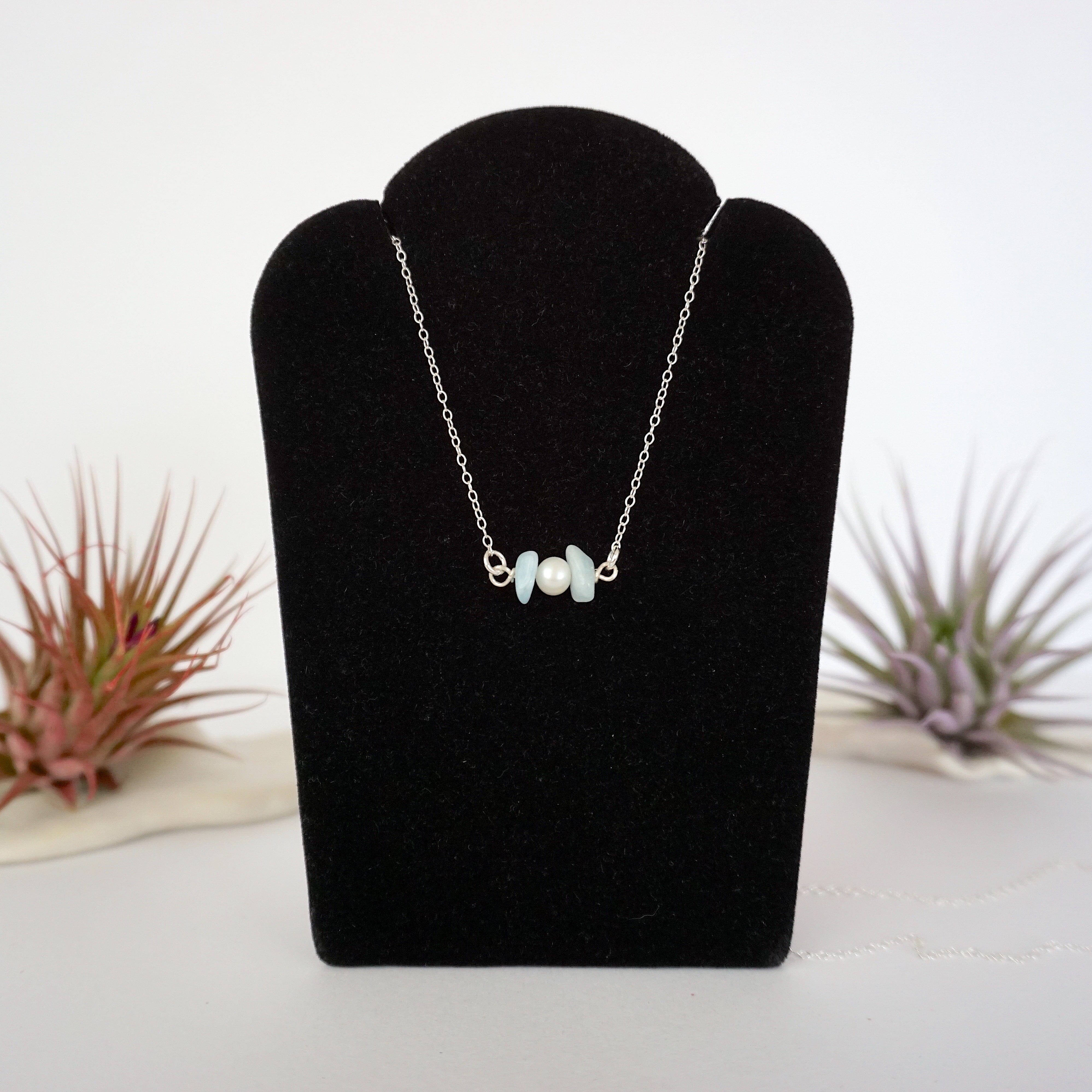 Aquamarine & Pearl Charm Necklace - Elegant Jewelry for Women, Perfect for Weddings, Parties & Everyday Wear