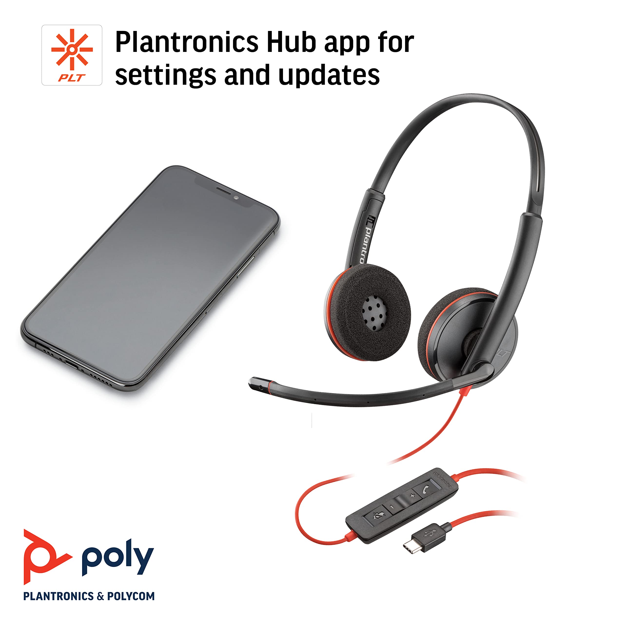 Plantronics Blackwire C3220 USB Headset with Noise-Canceling Mic - Comfortable Office Headphones for Calls, Video Conferencing & Remote Work