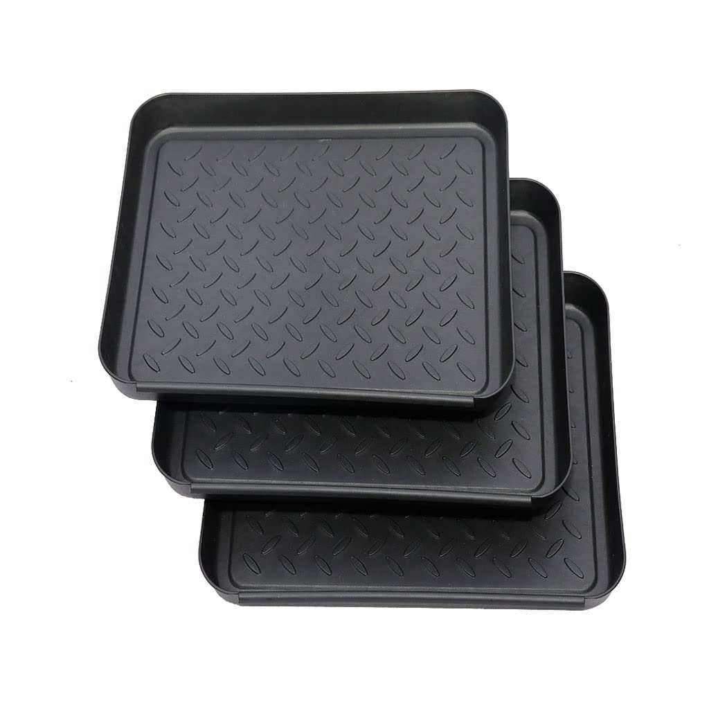 SEIJY 3-Piece Non-Slip Plastic Shoe Tray Set - Heavy Duty Washable Boot & Garden Tool Storage Mat for Entryway, Foyer, and Home Organization (Flower Pot Design) - Perfect for Mudrooms, Garages & Indoor/Outdoor Use