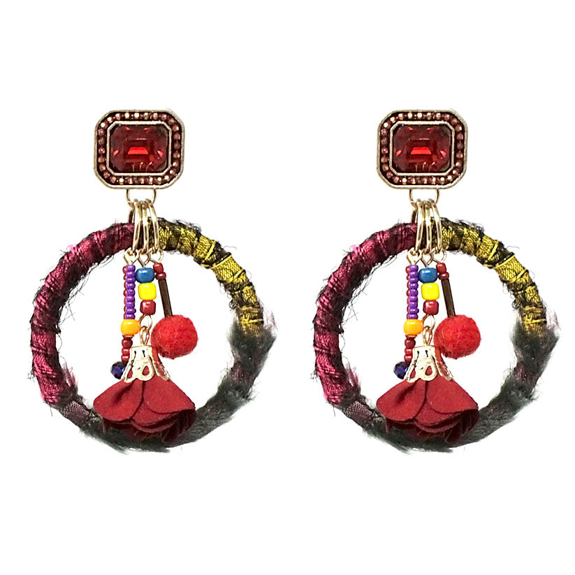 Handmade Fabric Flower Earrings for Women - Boho Floral Dangle Earrings - Lightweight & Hypoallergenic - Perfect for Weddings, Parties & Everyday Wear