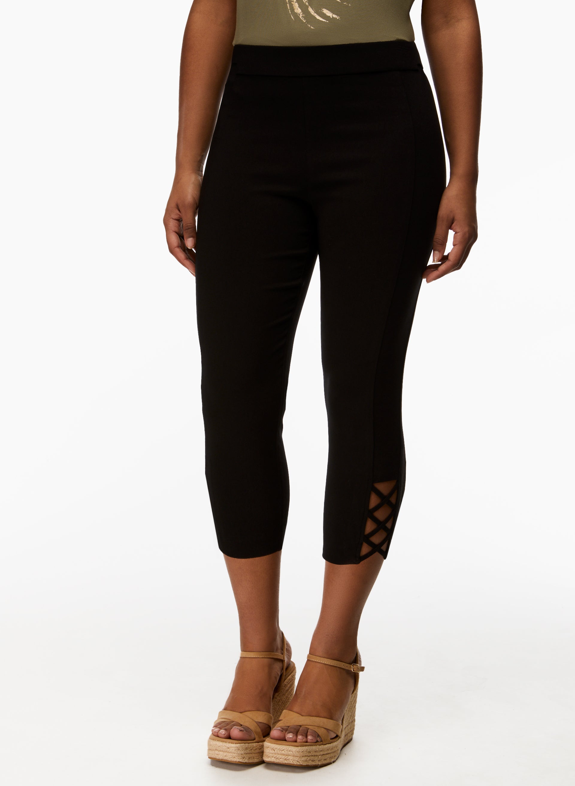Cross Detail Capris - Women's Stretchy High-Waisted Yoga Pants for Workout & Lounge | Perfect for Yoga, Gym, Running and Casual Wear