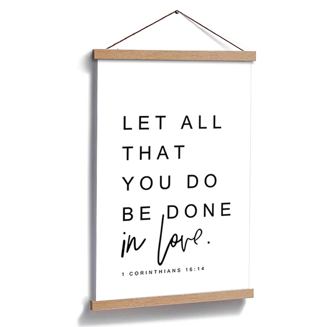 Natural Wood Magnetic Hanger Frame & Inspirational Bible Verse Canvas Wall Art - 28x45cm Positive Typography Painting with Hanging Kit | Perfect for Home Decor, Office Inspiration & Gift Giving