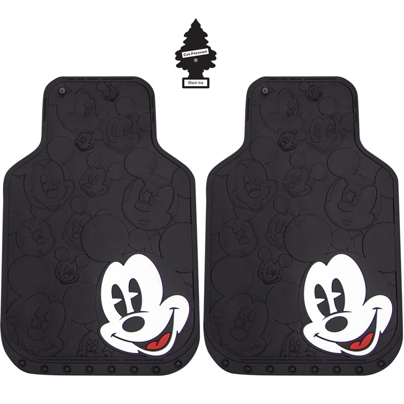 12-Piece Disney Mickey Mouse Car Seat Covers Set - Low Back Sideless Design with Spring Shades, Floor Mats, Lanyard & Air Freshener - Perfect for Cars, SUVs & Road Trips