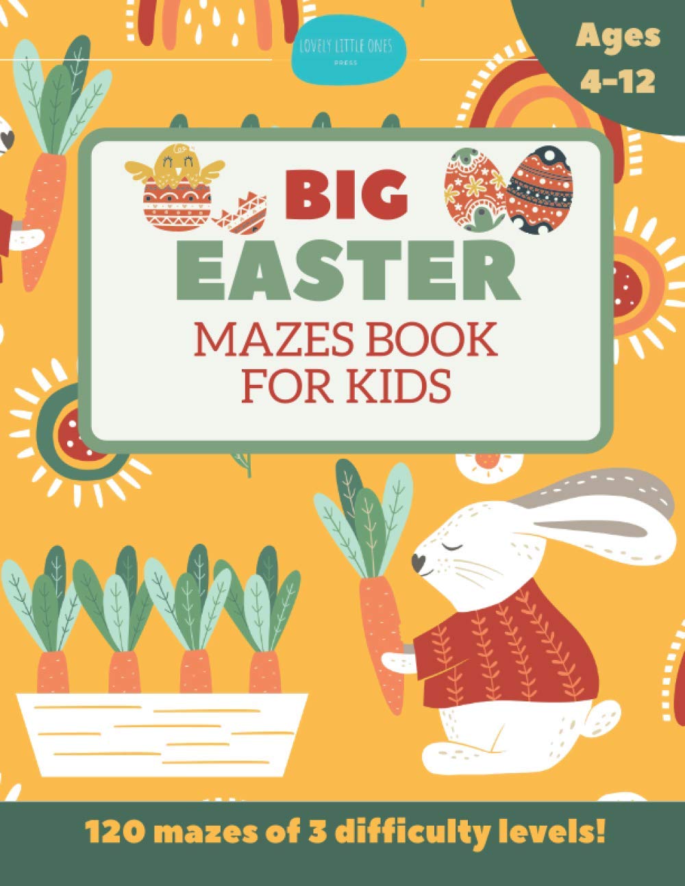 Easter Maze Book for Kids Ages 4-12 - 120 Fun Maze Puzzles with 3 Difficulty Levels | Perfect Easter Basket Stuffer & Kids Activity Book | Great for Easter Party Games, Travel Entertainment & Learning Development
