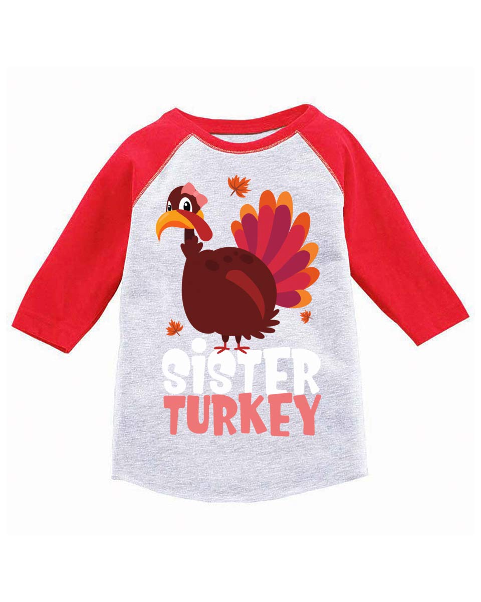 Awkward Styles Thanksgiving T-Shirt - Cute Turkey Print Sister Toddler Raglan Shirt for Holiday Family Gatherings & Festive Photos